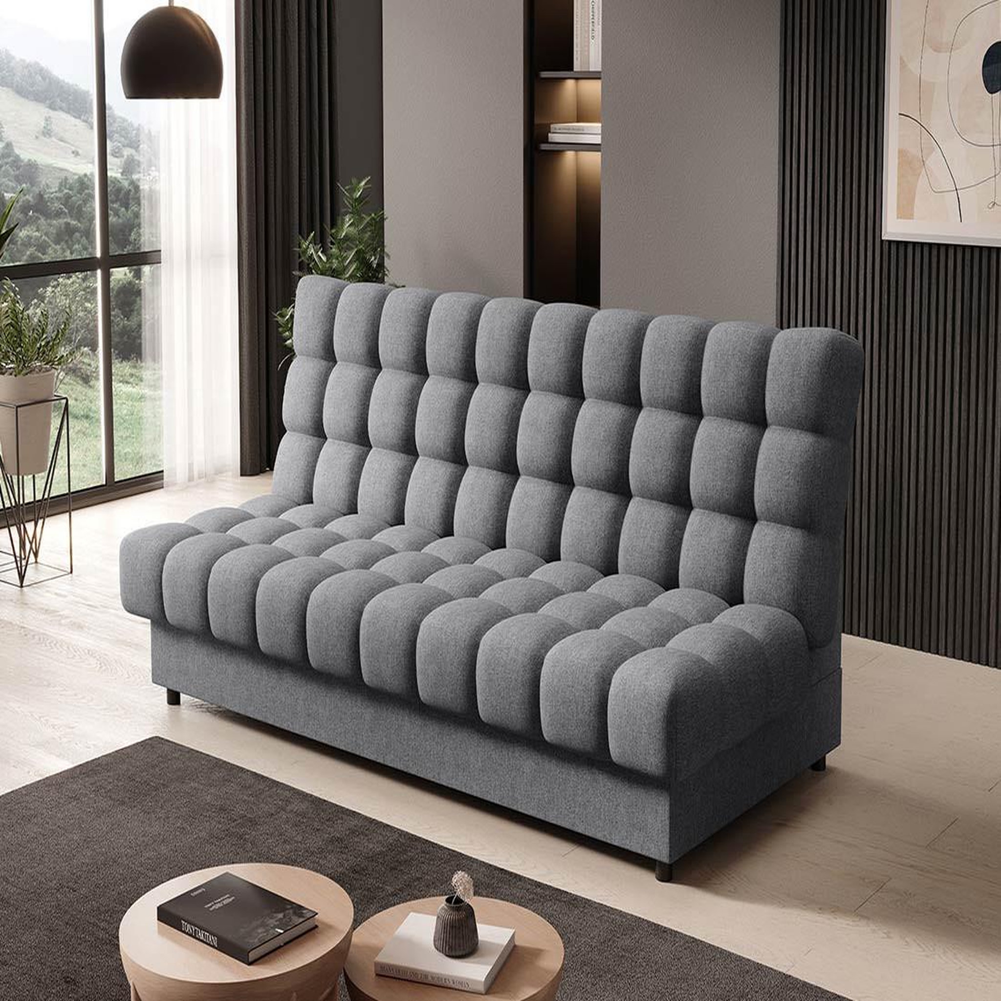 Voir la diapositive 1 : BEST MOBILIER Ezra - canapé convertible clic-clac 3 places avec coffre en tissu texturé
