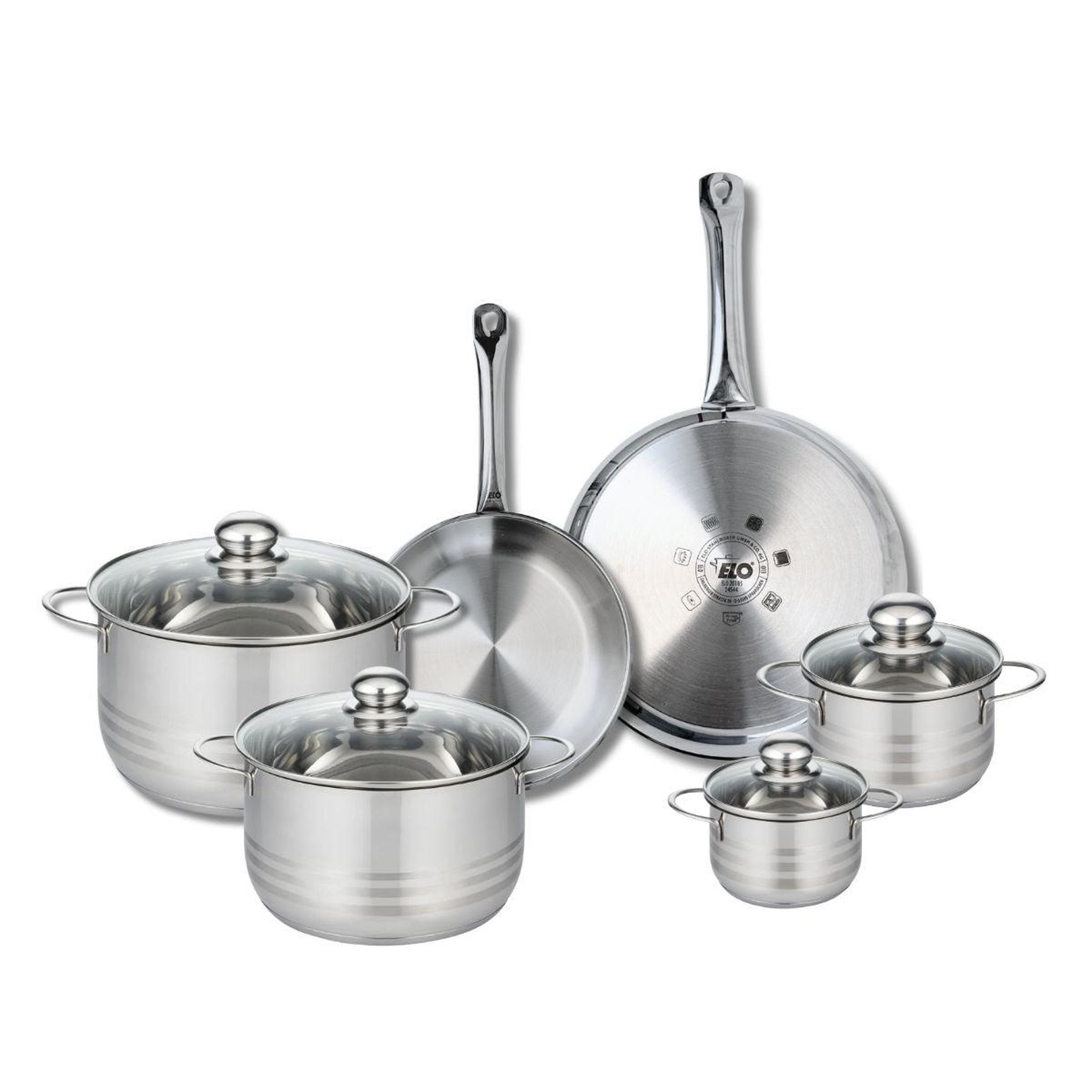 ELO Ensemble de 2 poêles de cuisson 24 et 28 cm et 4 faitouts 12, 14, 20 et 24 cm elo profi brillant