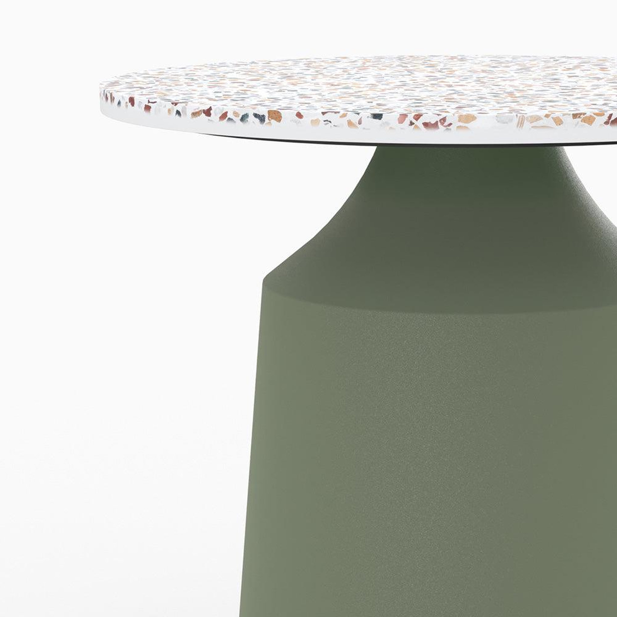 Voir la diapositive 3 : MAISON PAVANE Table d'appoint ronde en terrazzo et métal vert kaki D44 cm-Daphné