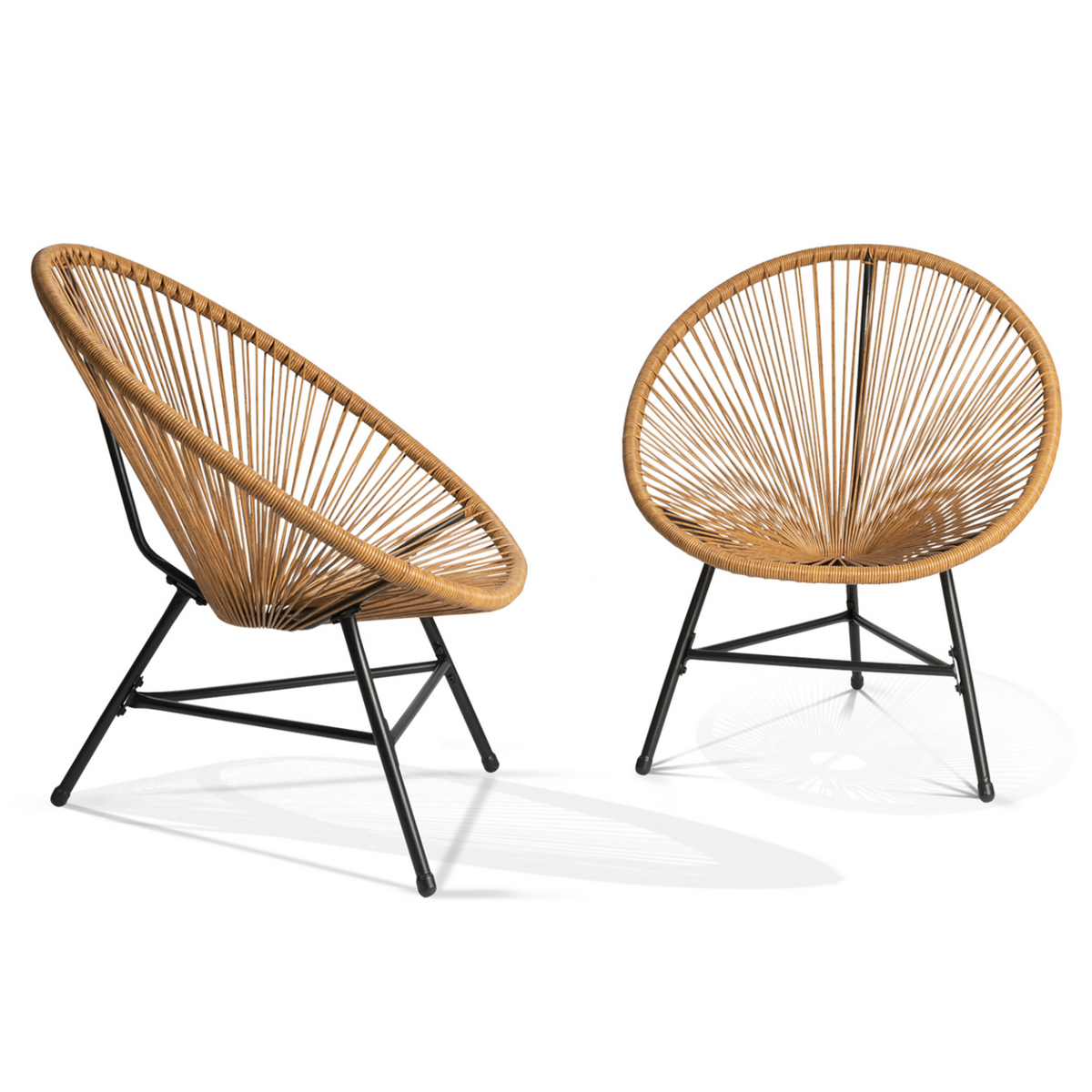 ID MARKET Salon de jardin IZMIR table et 2 fauteuils oeuf cordage effet rotin