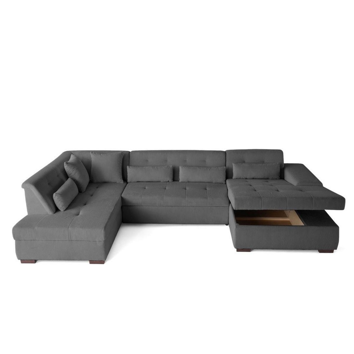 LISA DESIGN Vermont - canapé panoramique d'angle gauche - 7 places - convertible avec coffre - en velours côtelé