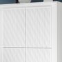 KASALINEA Buffet haut blanc laqué mat avec motifs rayures TANGUY-L 106 x P 50 x H 146 cm- Blanc
