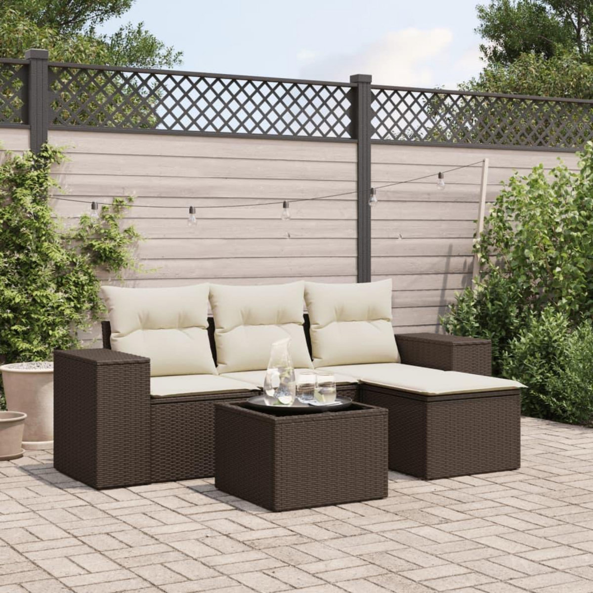 VIDAXL Salon de jardin avec coussins 5 pcs marron resine tressee