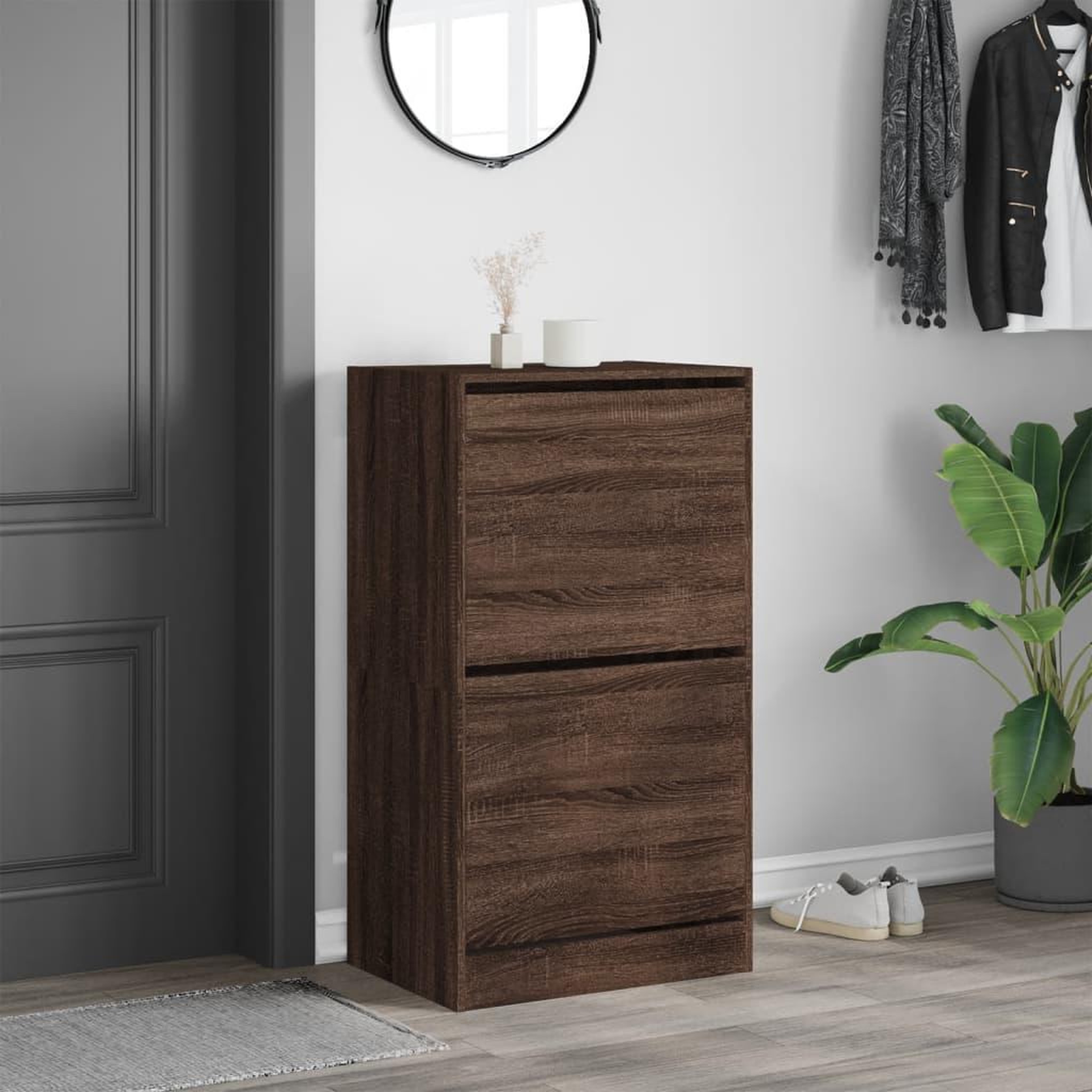Voir la diapositive 3 : VIDAXL Armoire a chaussures 2 tiroirs rabattables chene marron