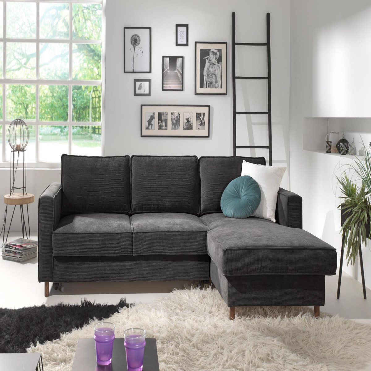 LISA DESIGN Jake - canapé d'angle droit - convertible avec coffre - 4 places - en velours côtelé