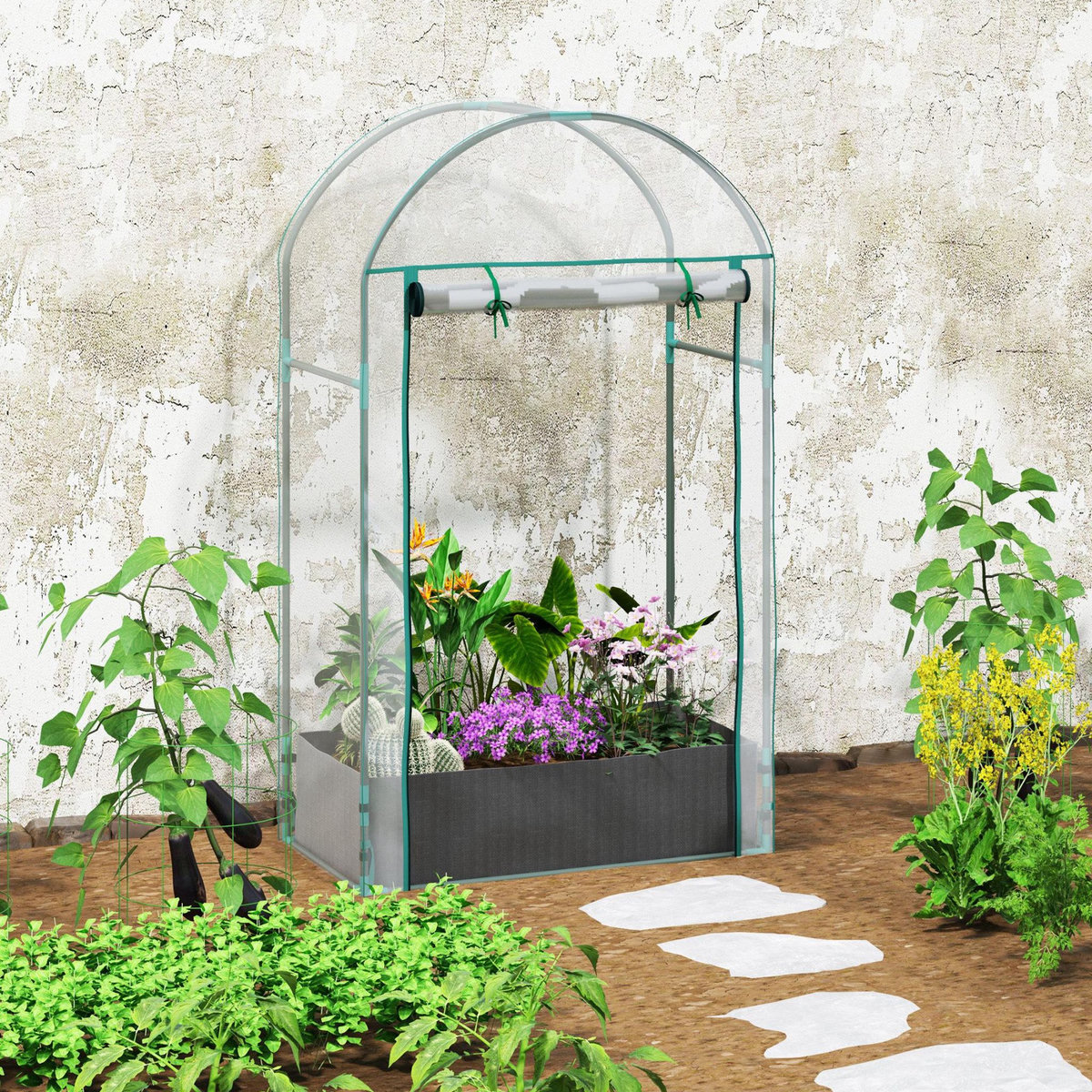 OUTSUNNY Mini serre de jardin balcon - porte enroulable zippée, sac plantation - 89 x 50 x 152 cm - acier PVC transparent