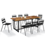 Voir la diapositive 1 : ID MARKET Salon de jardin extensible SOHO 8/10 places table 160/200 cm acier + acacia et 8 chaises empilables noires