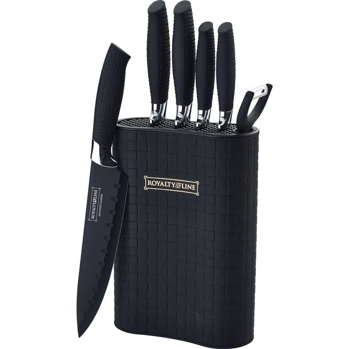 ROYALTYLINE Bloc 5 couteaux + 1 éplucheur Noir
