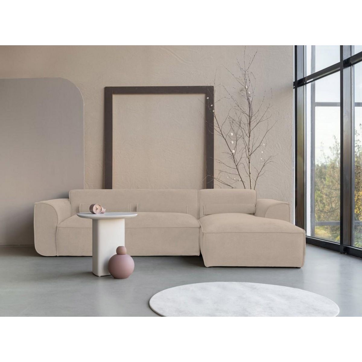 BEST MOBILIER Felix - canapé modulable d'angle droit 4 places en tissu texturé