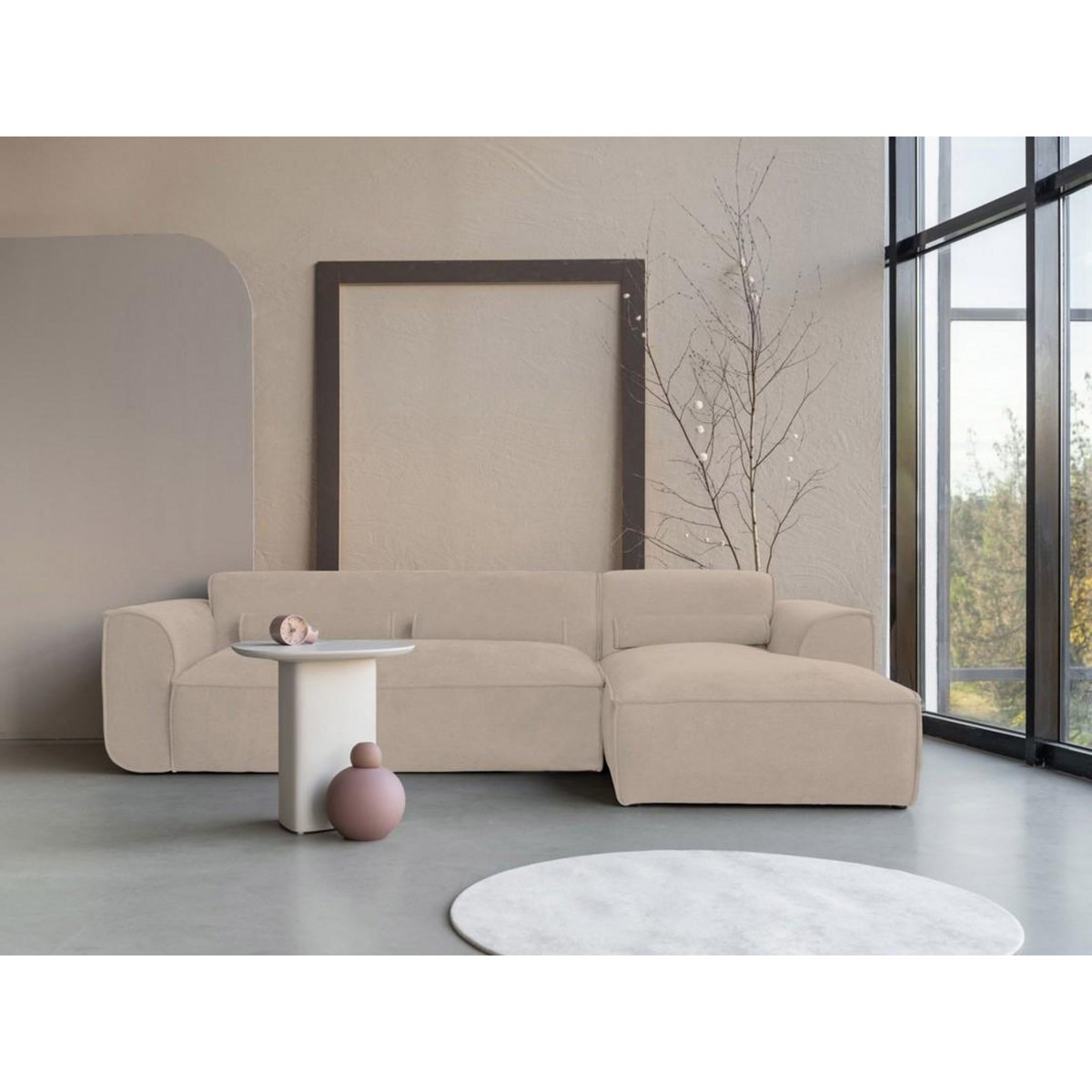 BEST MOBILIER Felix - canapé modulable d'angle droit 4 places en tissu texturé