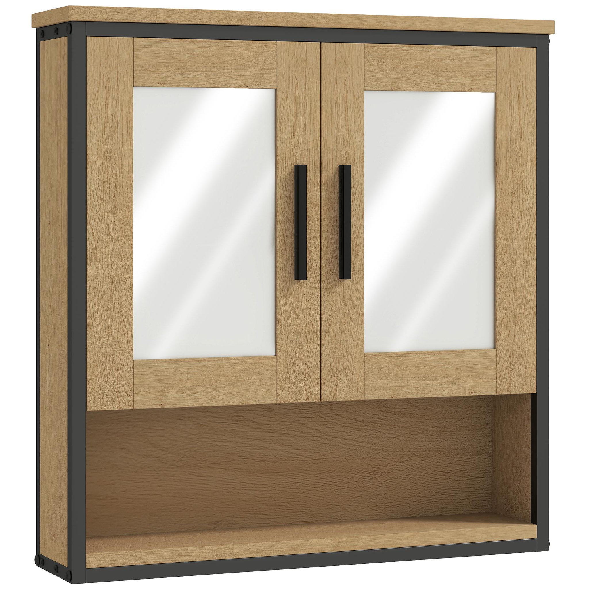 HOMCOM Armoire miroir murale salle de bain - 2 portes, étagère, niche - acier noir effet bois