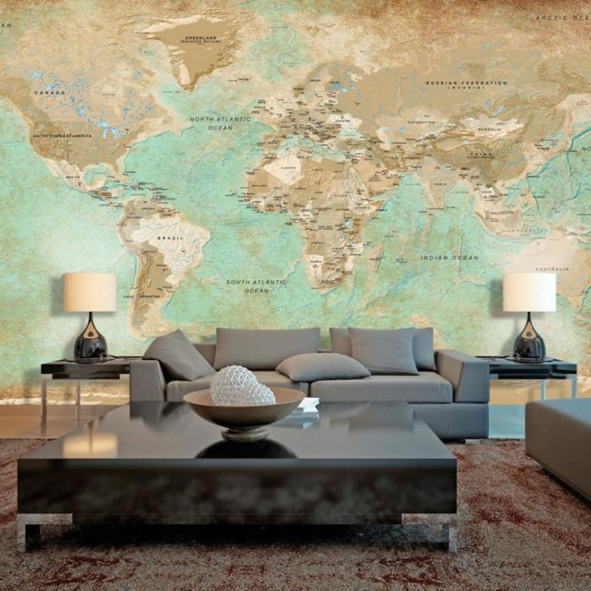 Paris Prix Papier Peint XXL  Turquoise World Map II  280x500cm