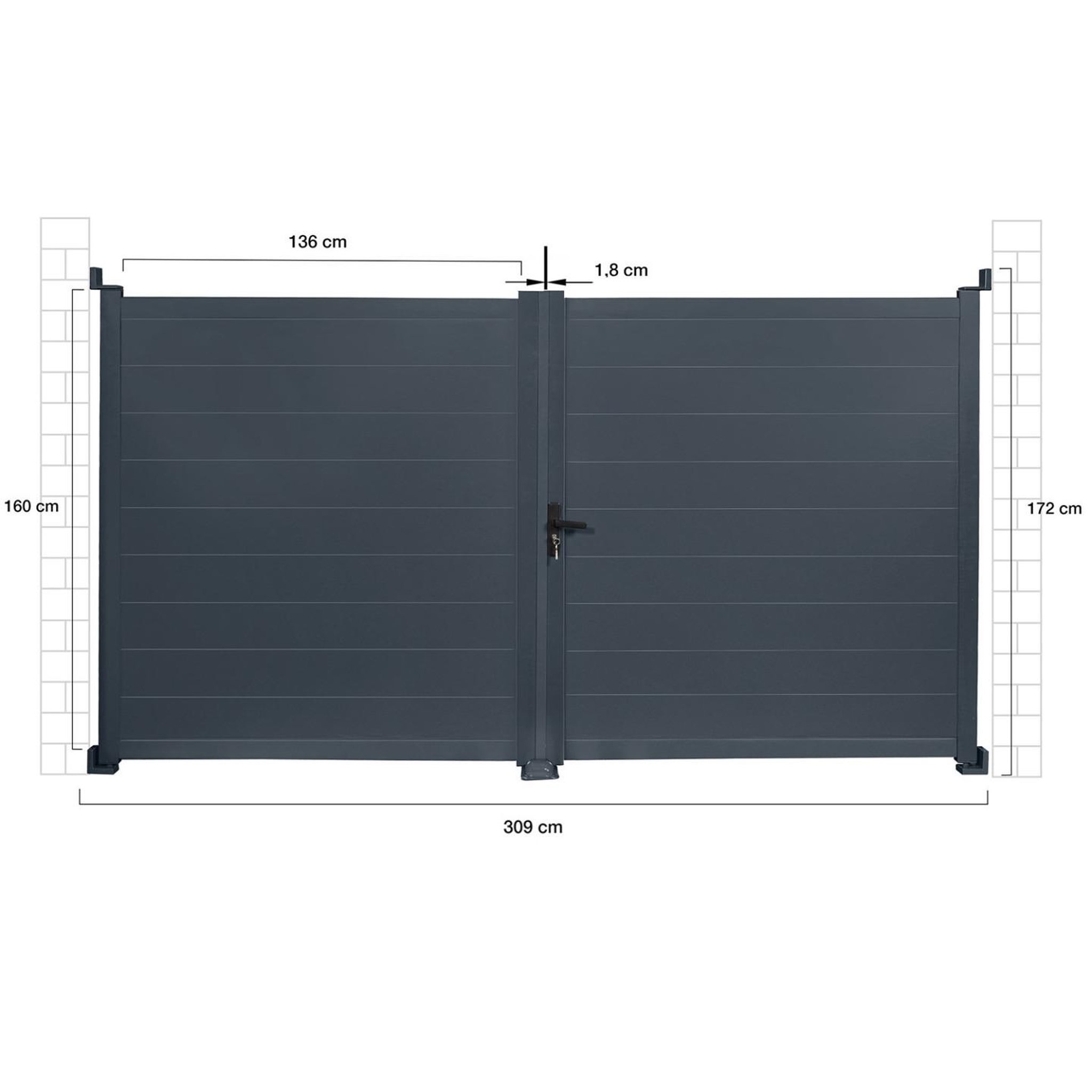 Voir la diapositive 5 : ID MARKET Portail battant 302x160 cm en aluminium gris anthracite
