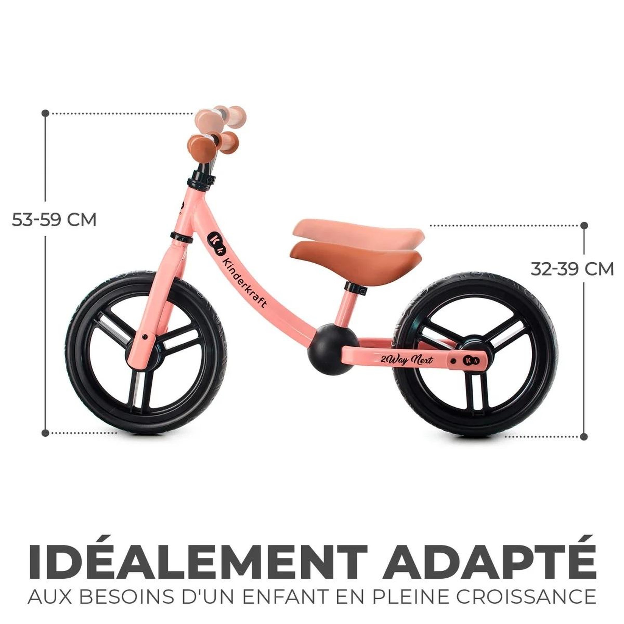 Voir la diapositive 3 : KINDERKRAFT Vélo sans pédales (draisienne) - Selle/guidon réglables - Vert