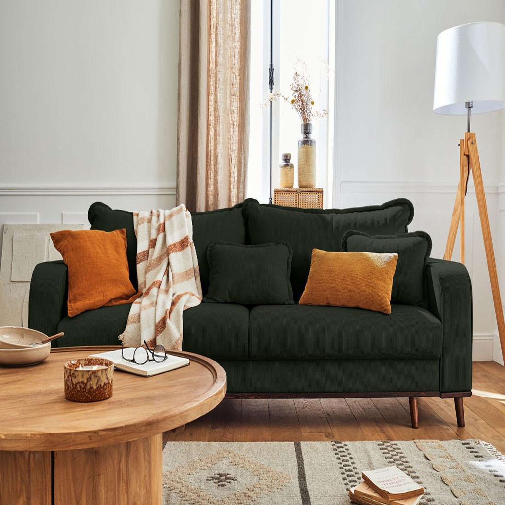 Voir la diapositive 6 : BEST MOBILIER Albane - canapé 3 places - convertible avec coffre - en velours côtelé