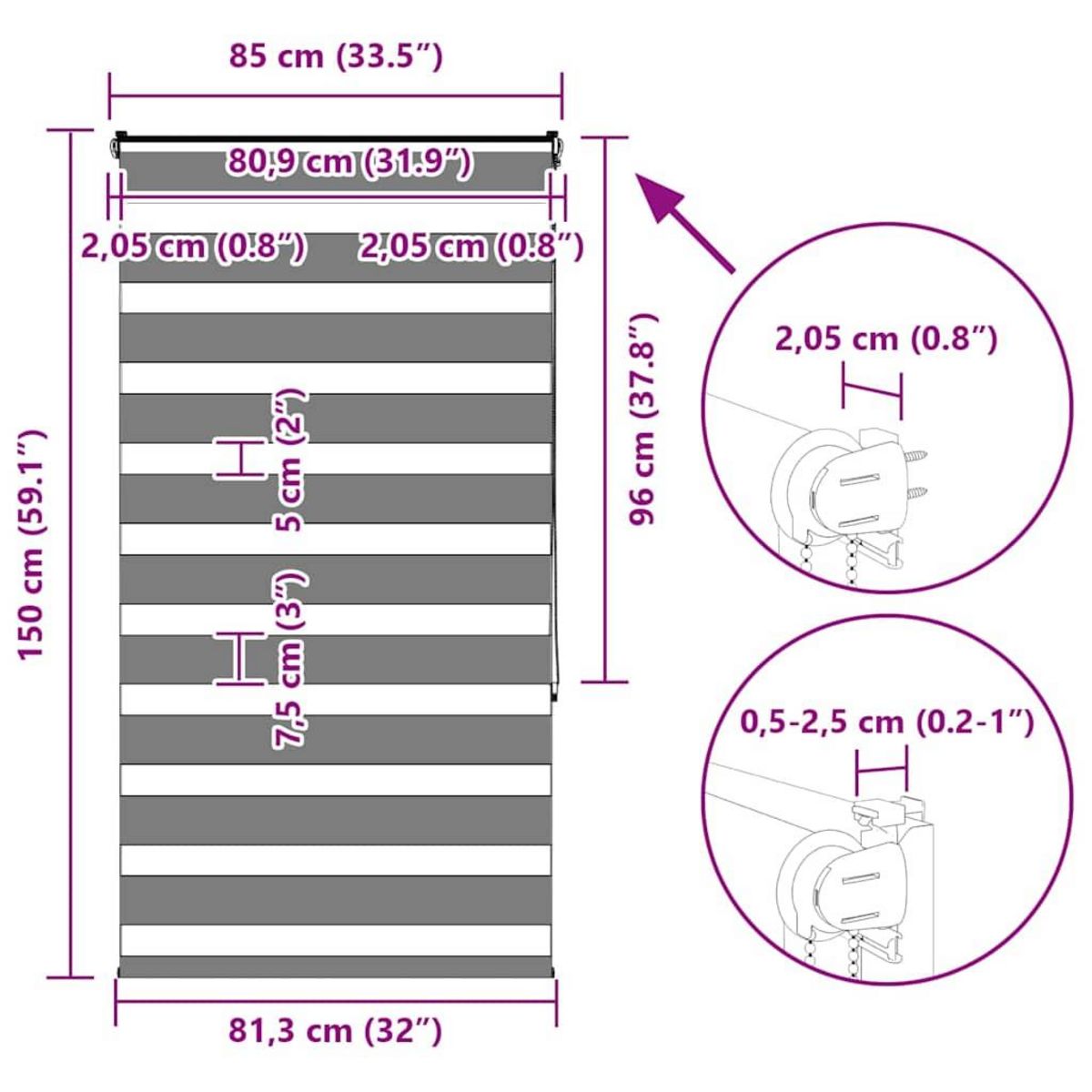 VIDAXL Store zebre marron 85x150 cm largeur du tissu 80,9 cm polyester