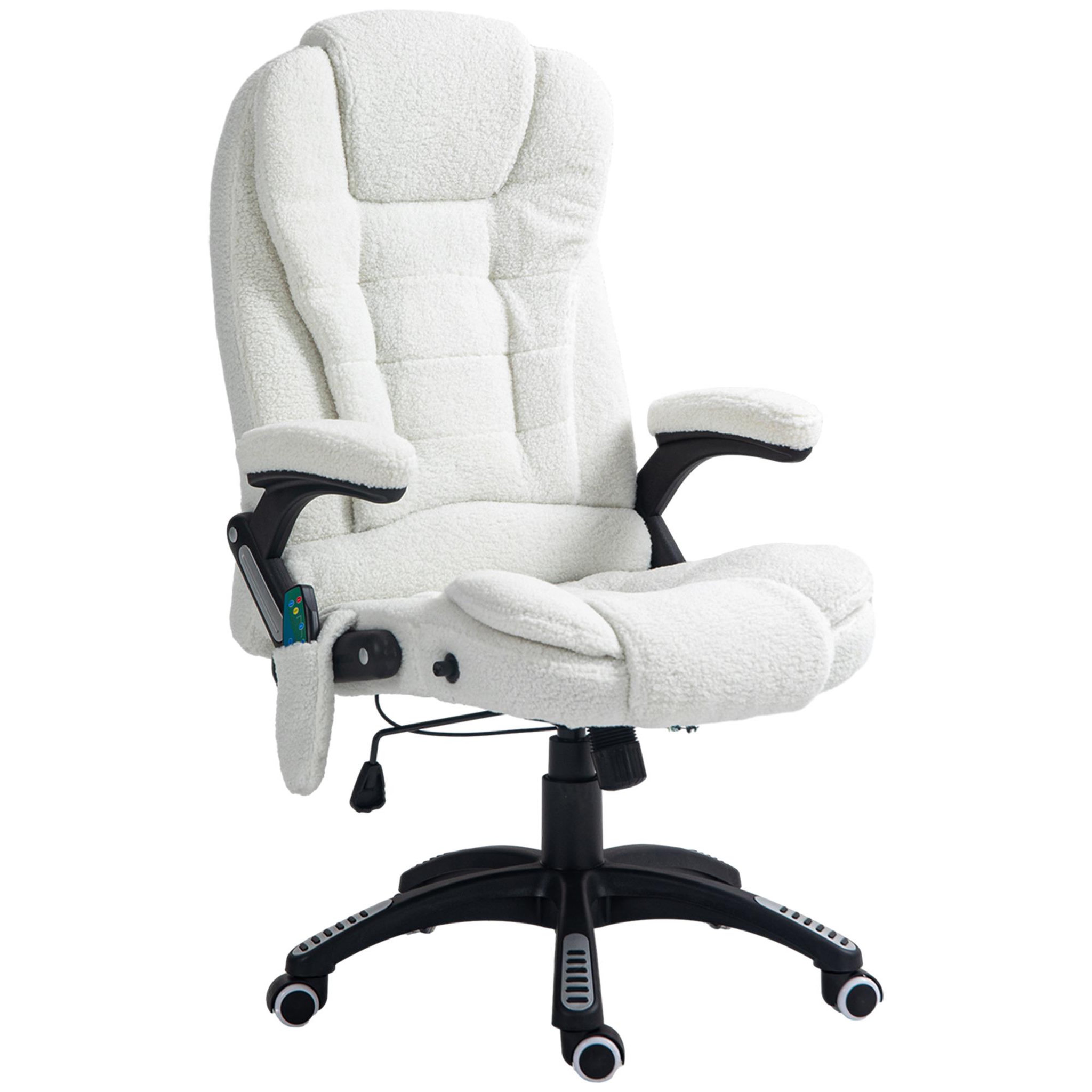 VINSETTO Fauteuil de bureau direction massant chauffant hauteur réglable dossier inclinable effet laine bouclée blanc