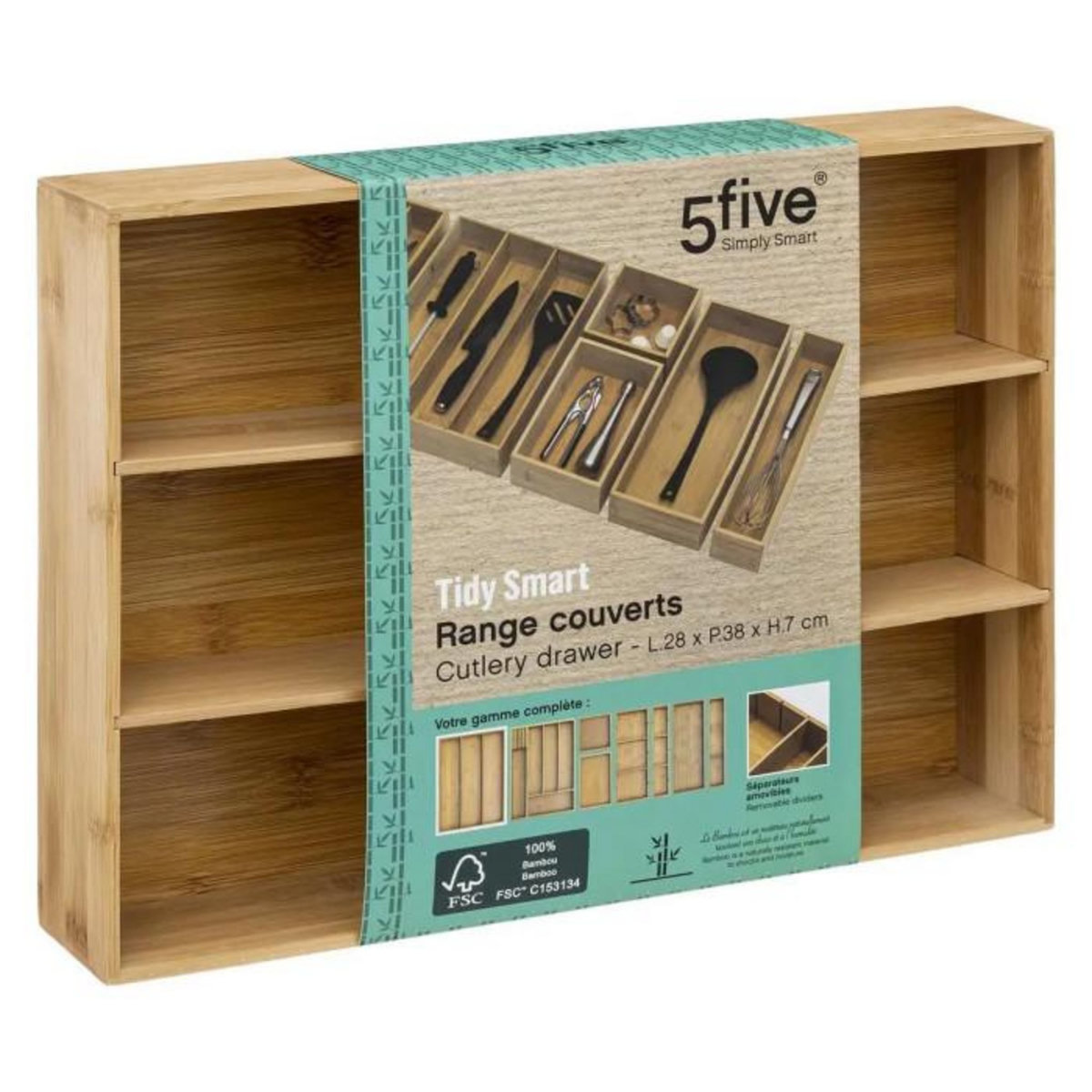 FIVE Range-Couverts en Bambou  Tidy Smart  38cm Naturel
