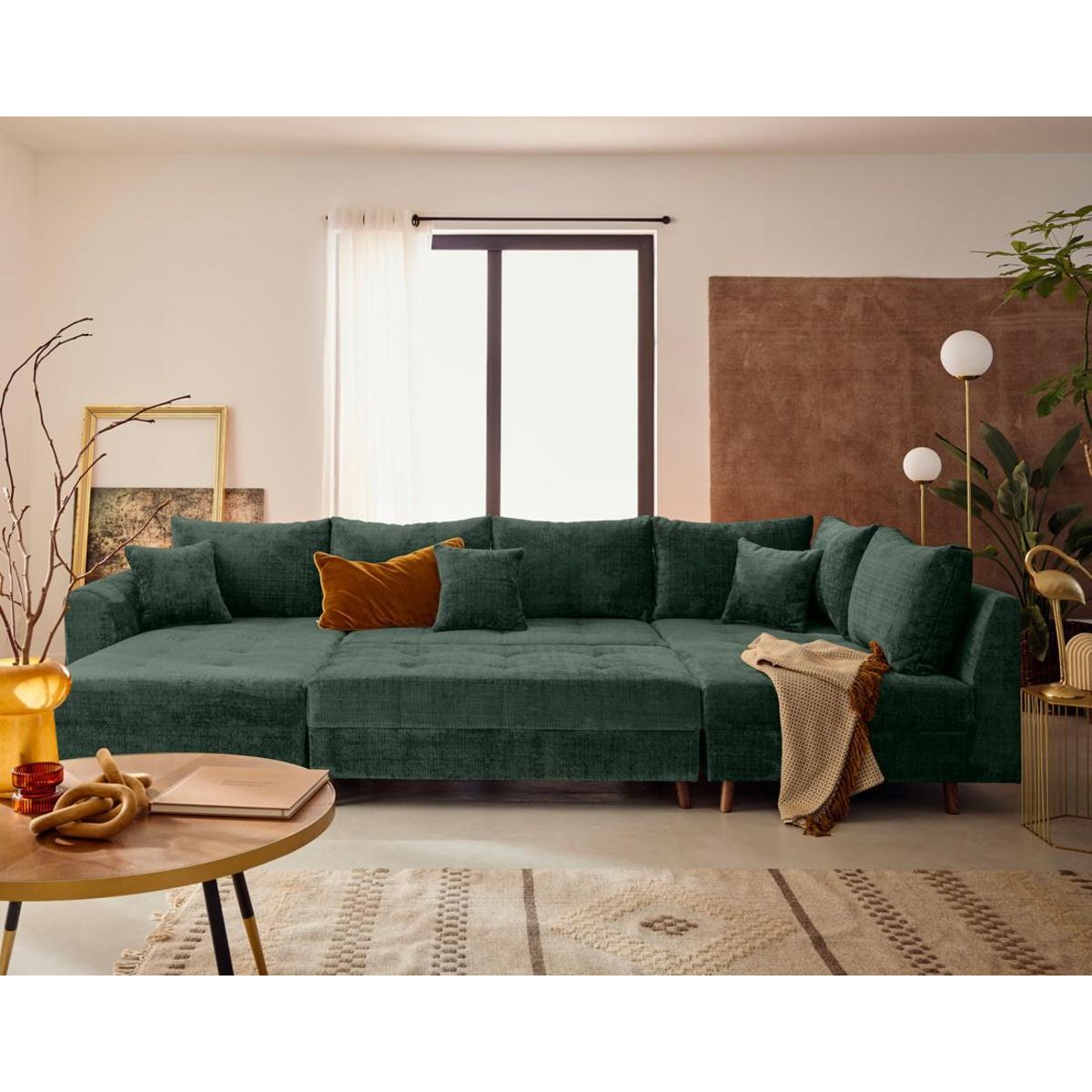 LISA DESIGN Rune - canapé panoramique d'angle droit 7 places en velours texturé
