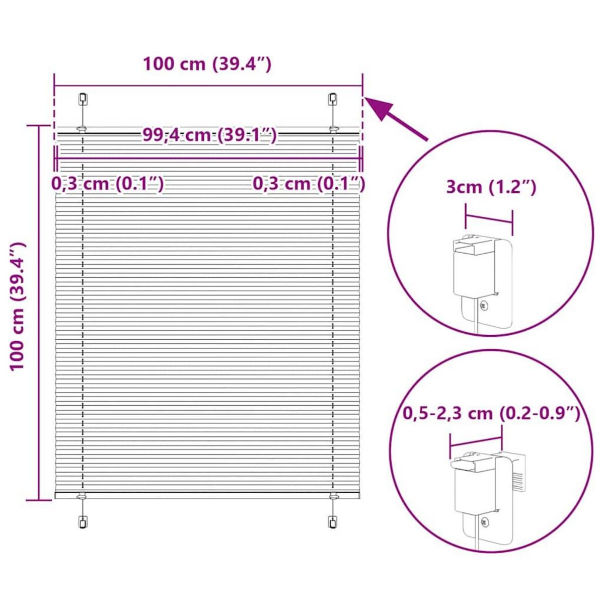 VIDAXL Store plisse noir 100x100 cm largeur du tissu 99,4 cm polyester