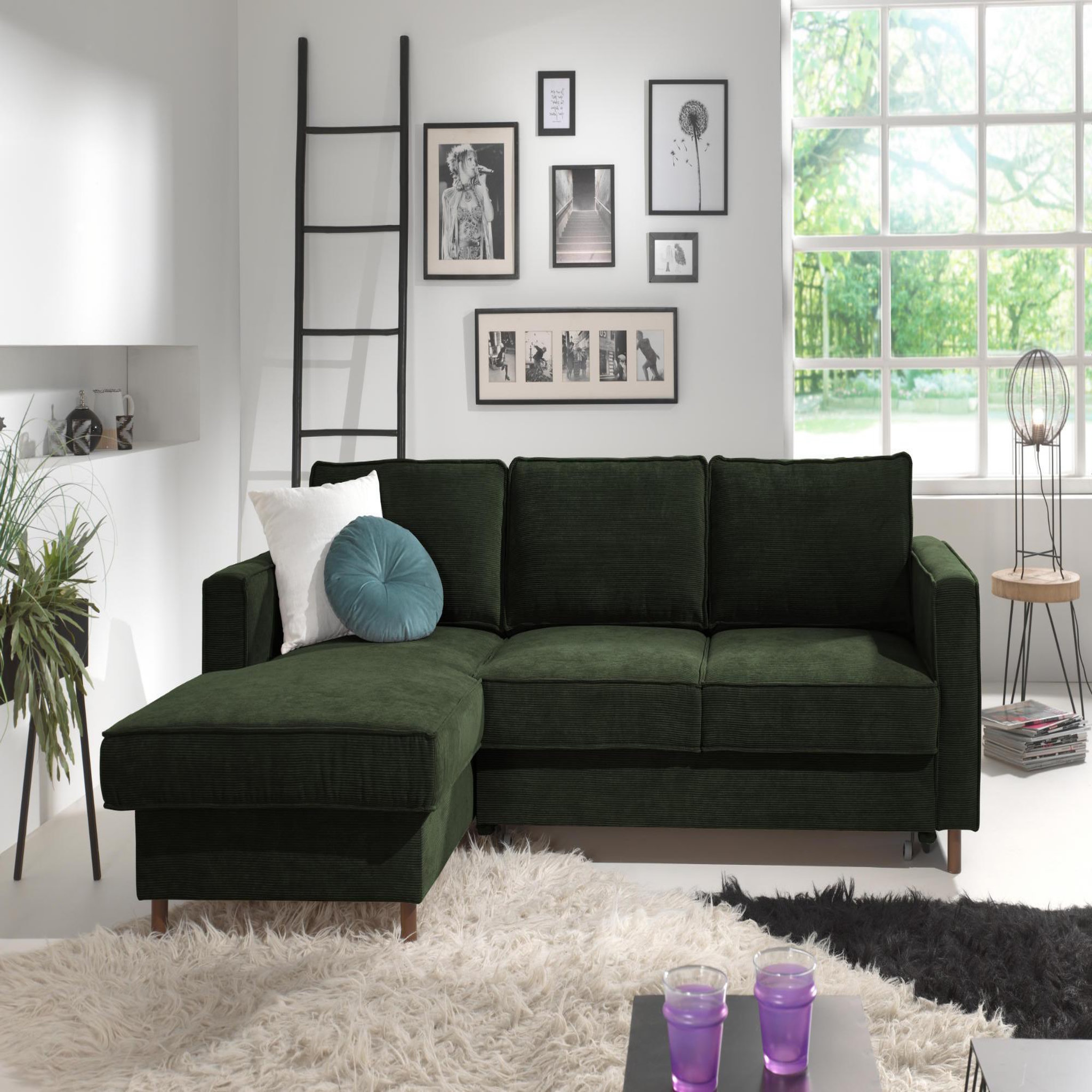 Voir la diapositive 4 : BEST MOBILIER Jake - canapé d'angle gauche - convertible avec coffre - 4 places - en velours côtelé