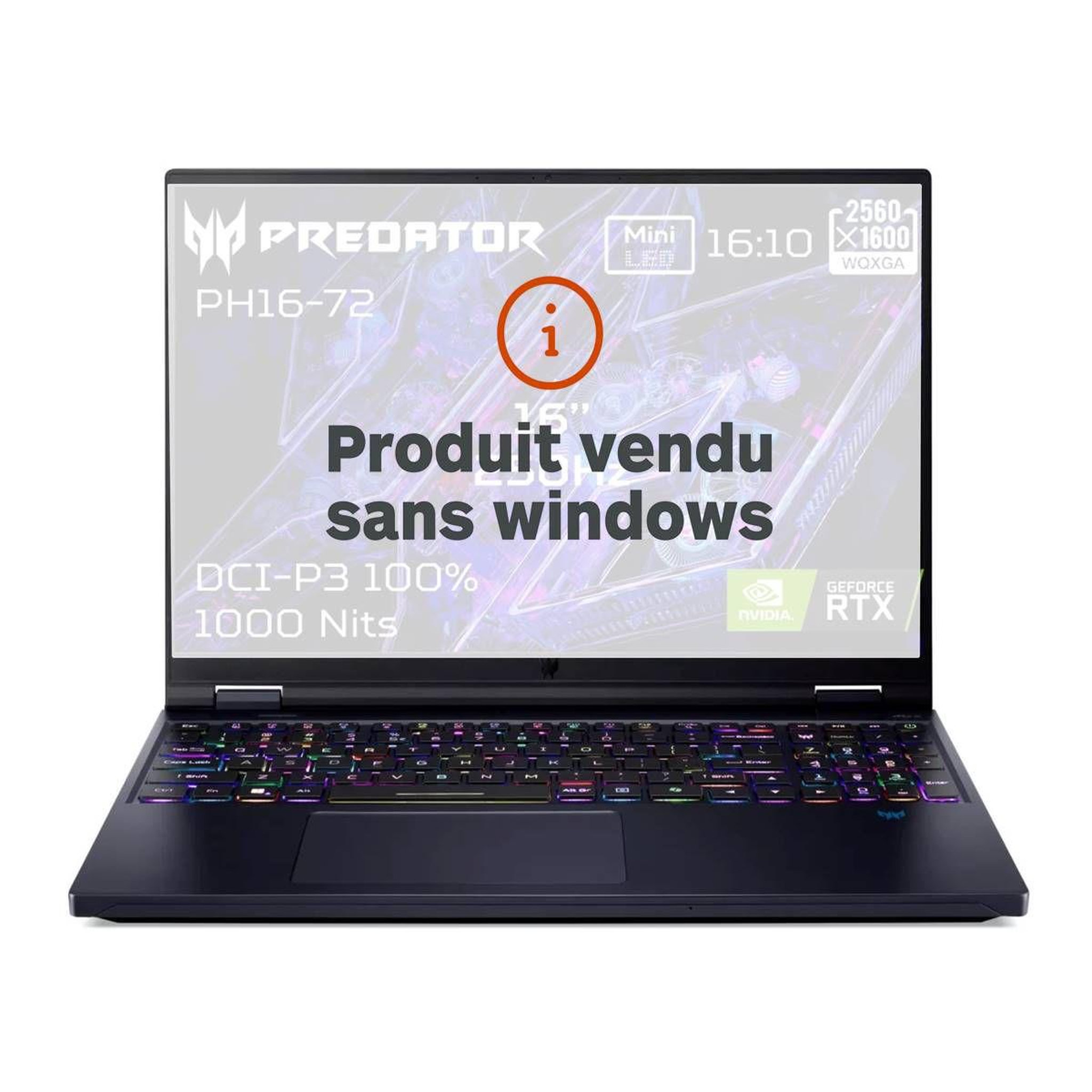 Voir la diapositive 1 : ACER PC Gamer Predator Helios 16 PH16-72-98Z7 Sans OS