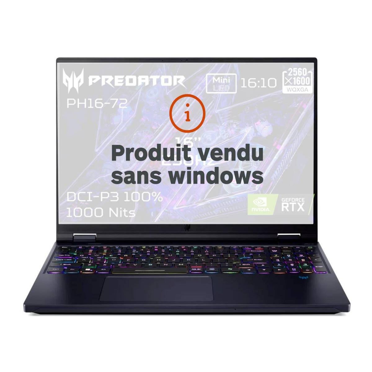 ACER PC Gamer Predator Helios 16 PH16-72-98Z7 Sans OS