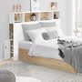 Voir la diapositive 2 : ID MARKET Tête de lit sur pied CLEO 145 cm avec rangements fermés et niches blanc et façon hêtre