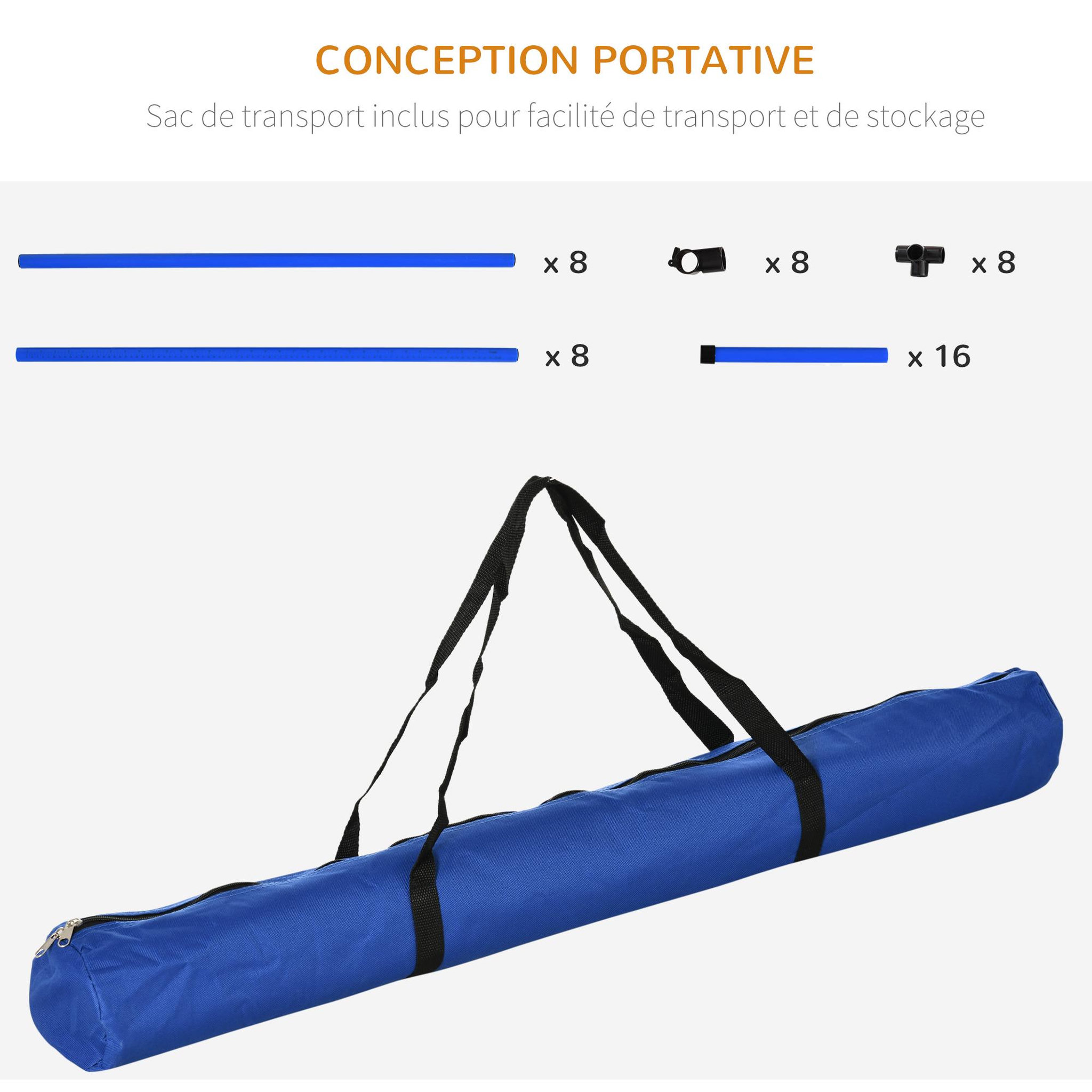 Voir la diapositive 5 : PAWHUT Agility sport pour chiens set de 4 obstacles professionnels avec système de maintien au sol sac transport fourni bleu noir