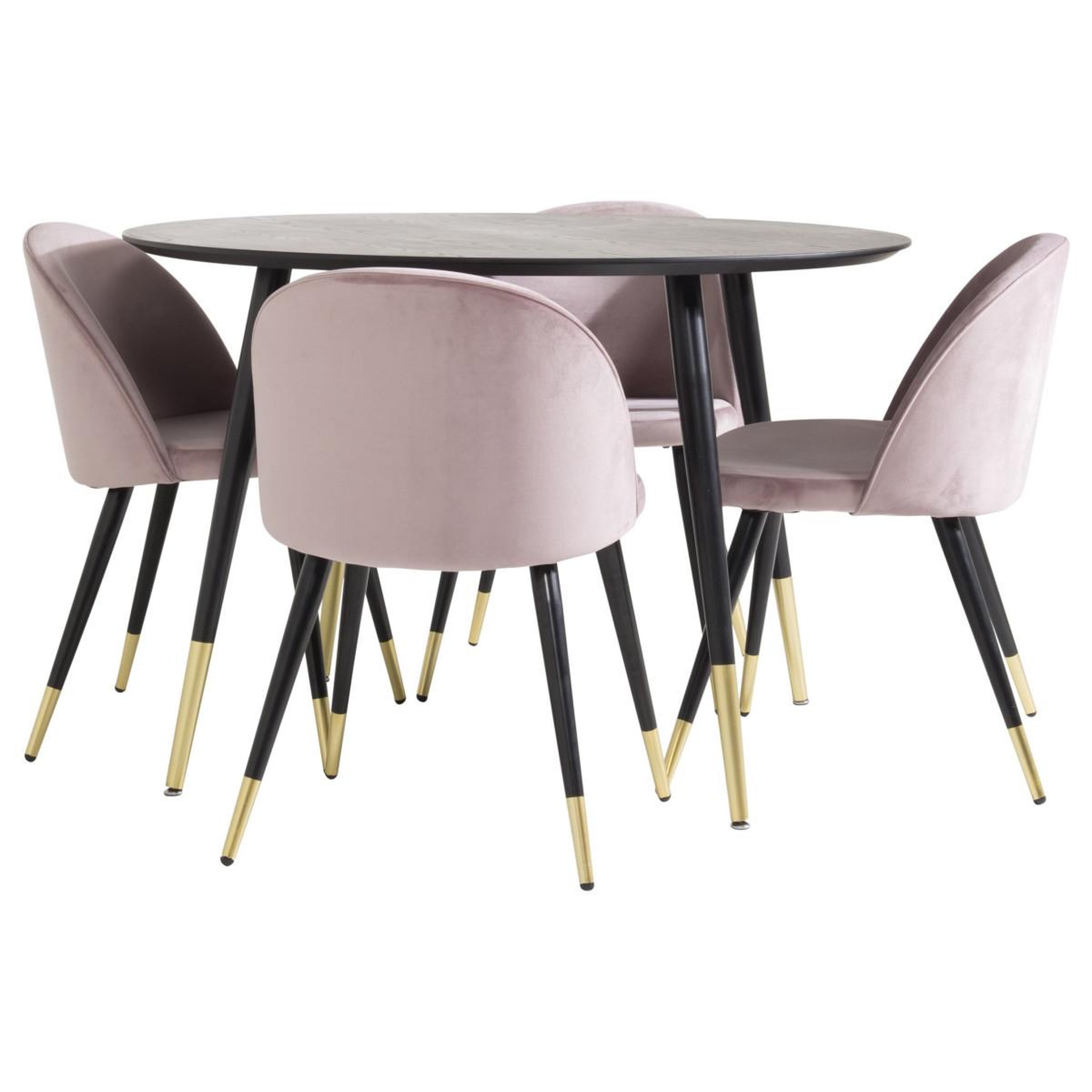 Voir la diapositive 2 : Paris Prix Ensemble table à manger & 4 chaises  dipp & velvet  115cm noir & rose poudré