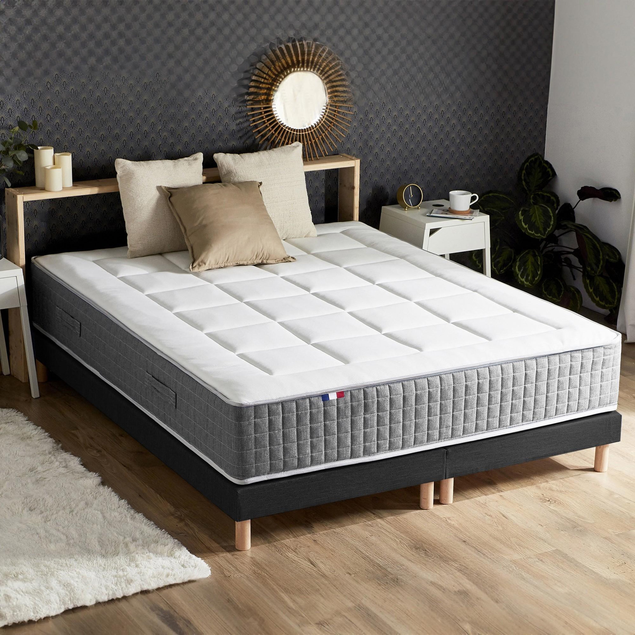 Voir la diapositive 1 : IDLITERIE Ensemble Matelas Ressort 7 zones H.28cm + Sommier Fabriqué en France MAX