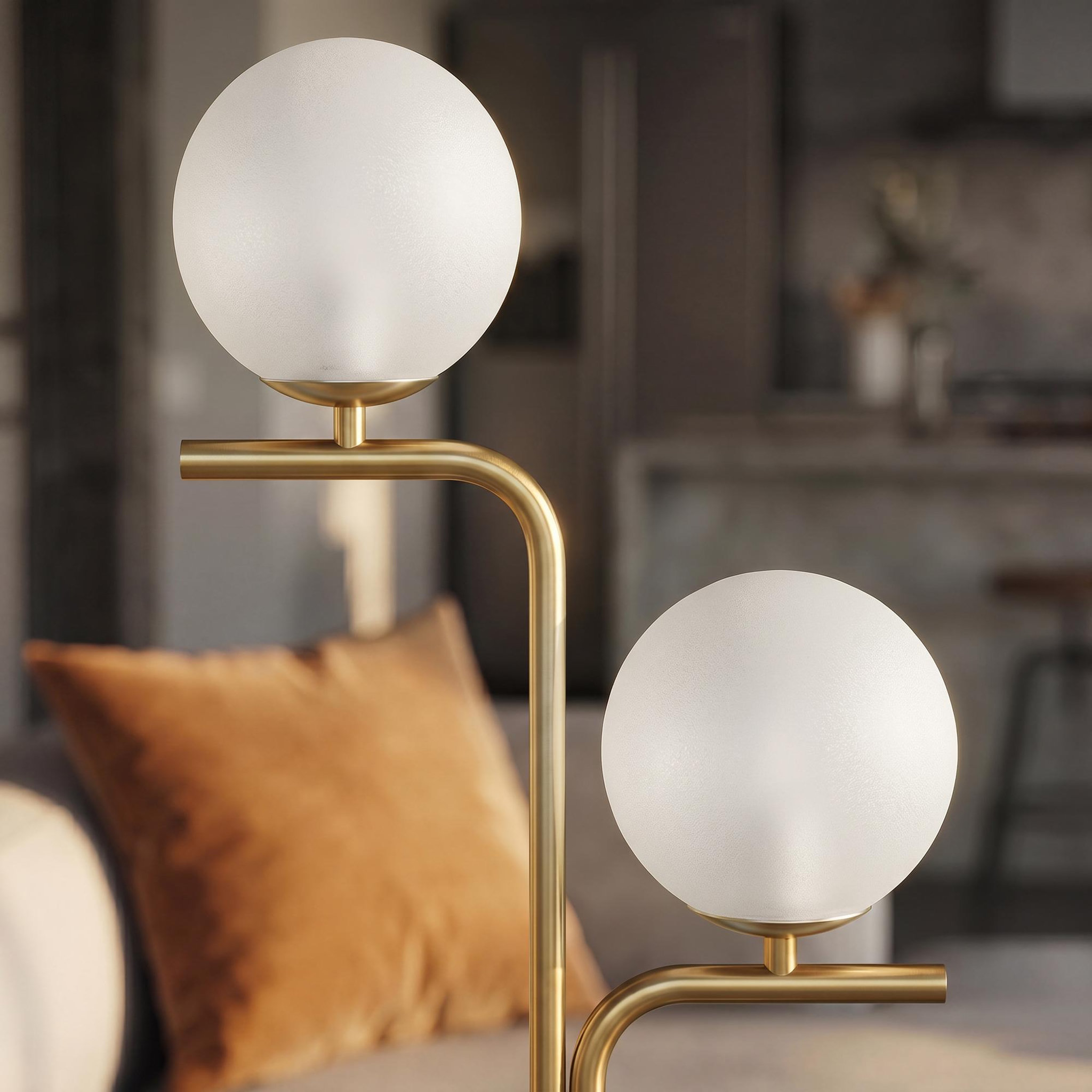 Voir la diapositive 6 : HOMCOM Lampadaire globe design néo-rétro 2 ampoules max. 40 W 170H cm métal doré