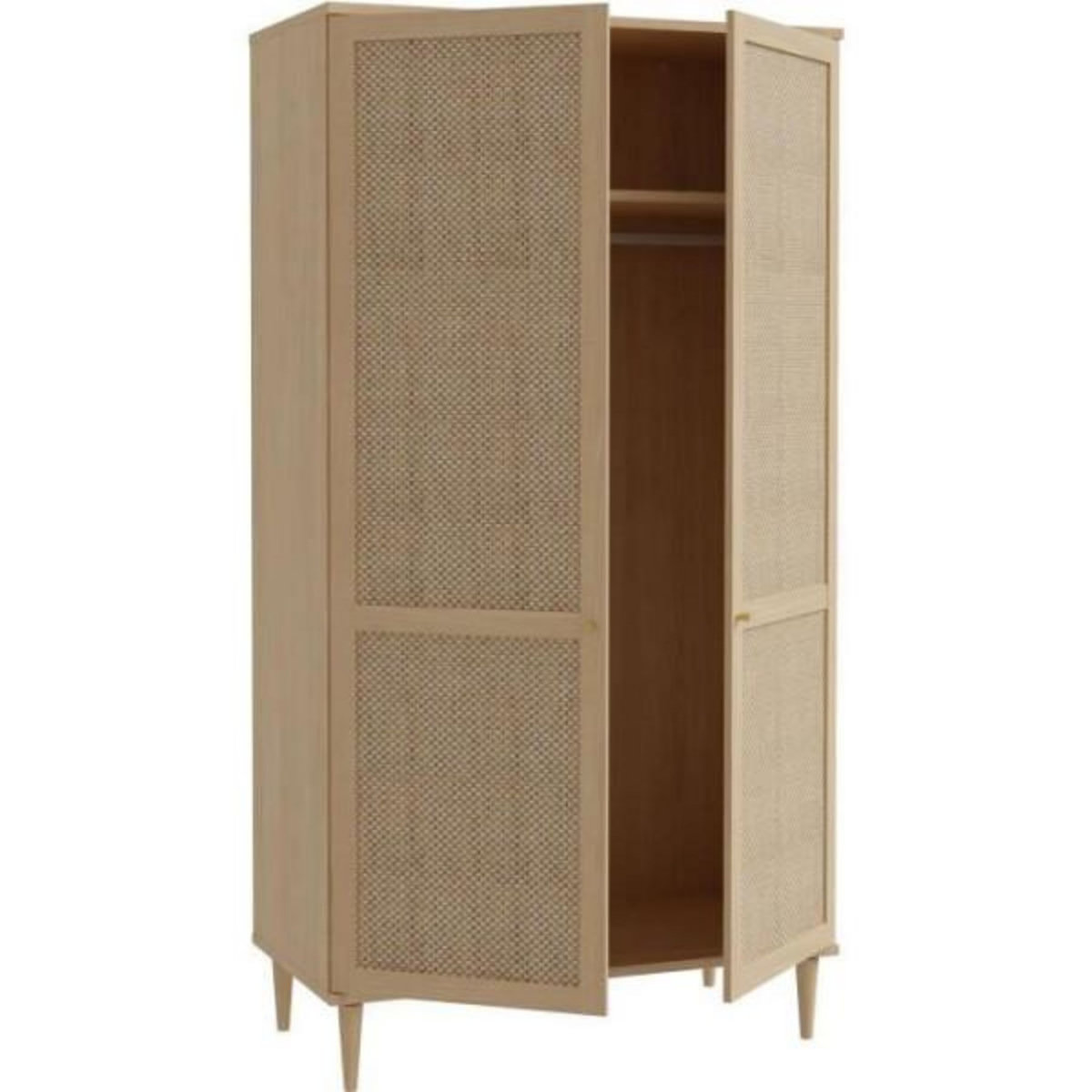 MARKET24 Armoire de chambre - 2 portes battantes - Décor Chene - Cannage - L110 x H208 x P54 cm - CALASETTA