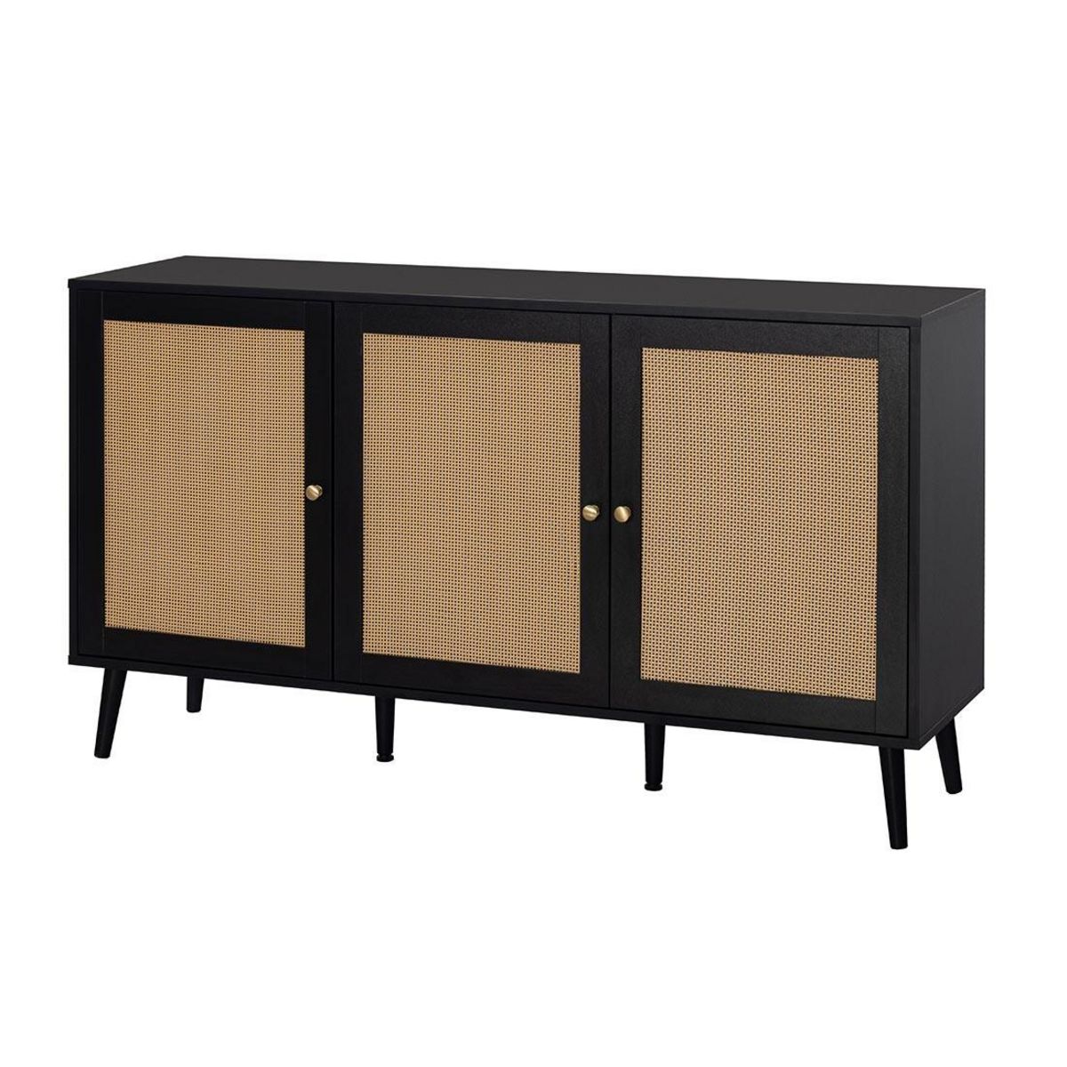 BEST MOBILIER Goto - buffet bas - noir et cannage - 140 cm