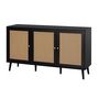Voir la diapositive 3 : BEST MOBILIER Goto - buffet bas - noir et cannage - 140 cm