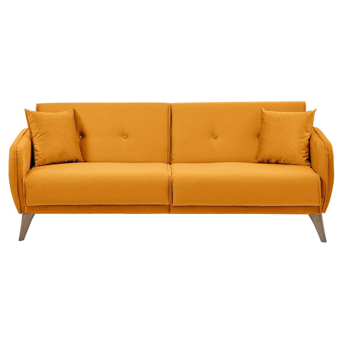 Canapé droit convertible 3 places tissu pieds bois clair BONJO