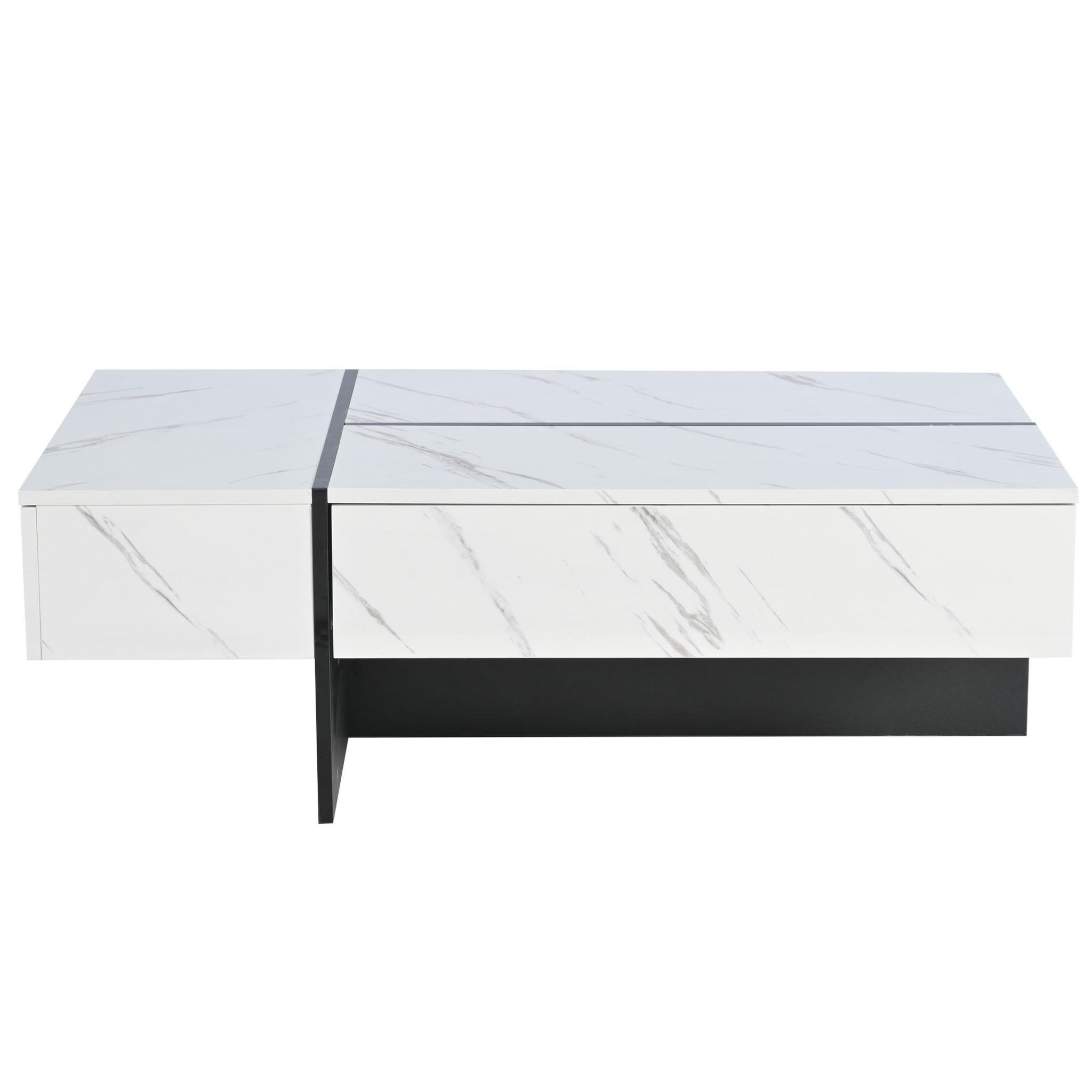 Voir la diapositive 5 : MERAX Table Basse Brillante Avec LED Et 3 Tiroirs, Placage Marbre, Blanc 105*60*35cm
