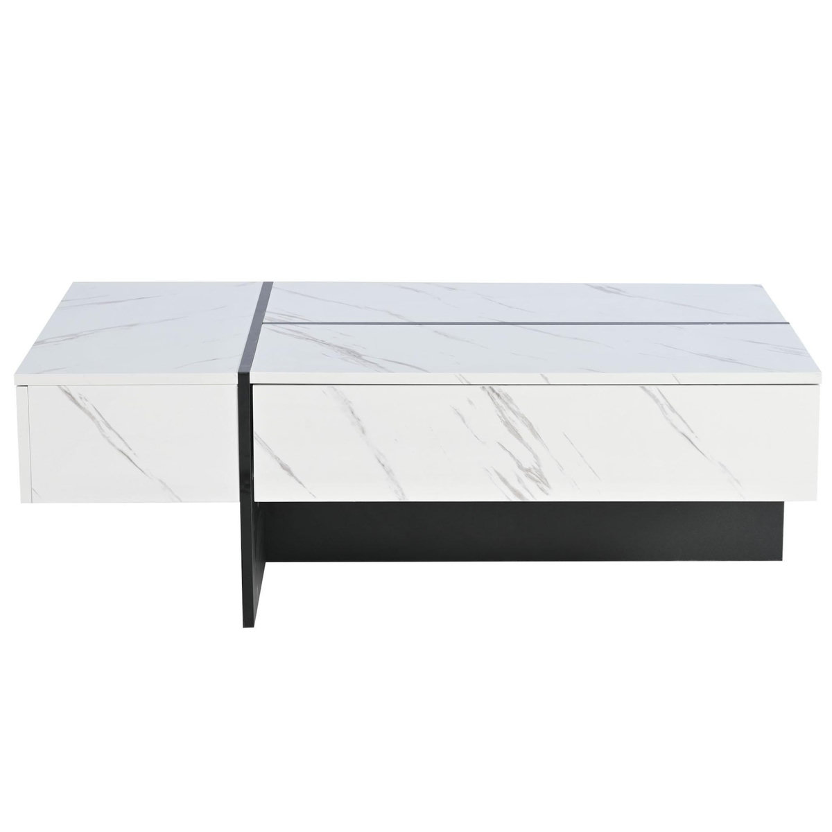 MERAX Table Basse Brillante Avec LED Et 3 Tiroirs, Placage Marbre, Blanc 105*60*35cm