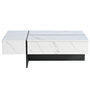 Voir la diapositive 5 : MERAX Table Basse Brillante Avec LED Et 3 Tiroirs, Placage Marbre, Blanc 105*60*35cm