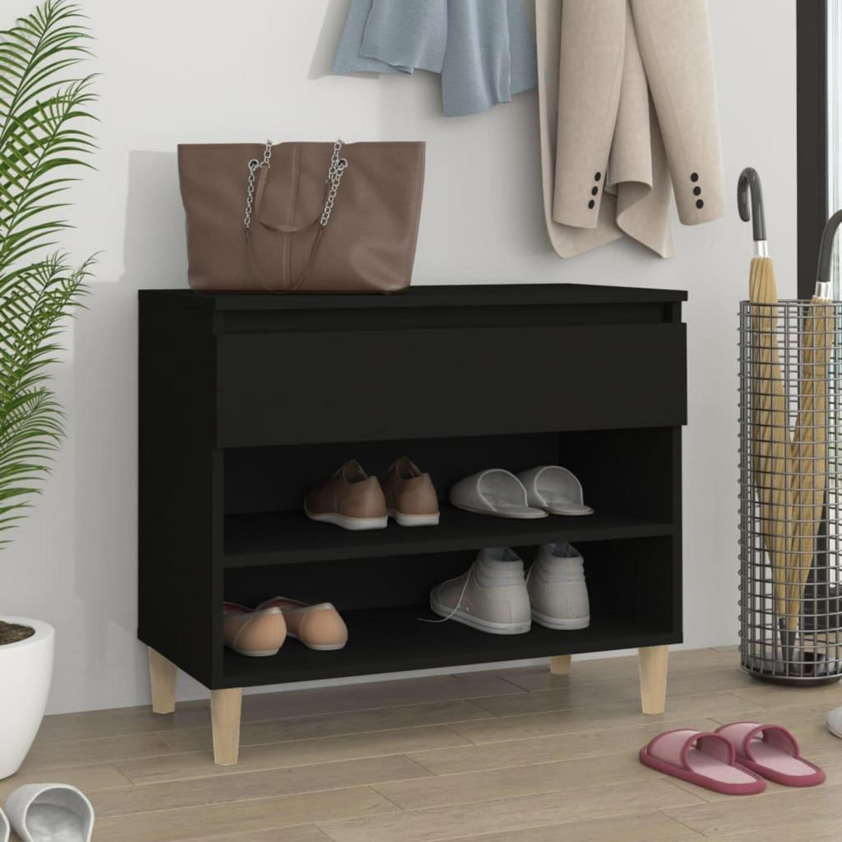 VIDAXL Armoire a chaussures Noir 70x36x60 cm Bois d'ingenierie