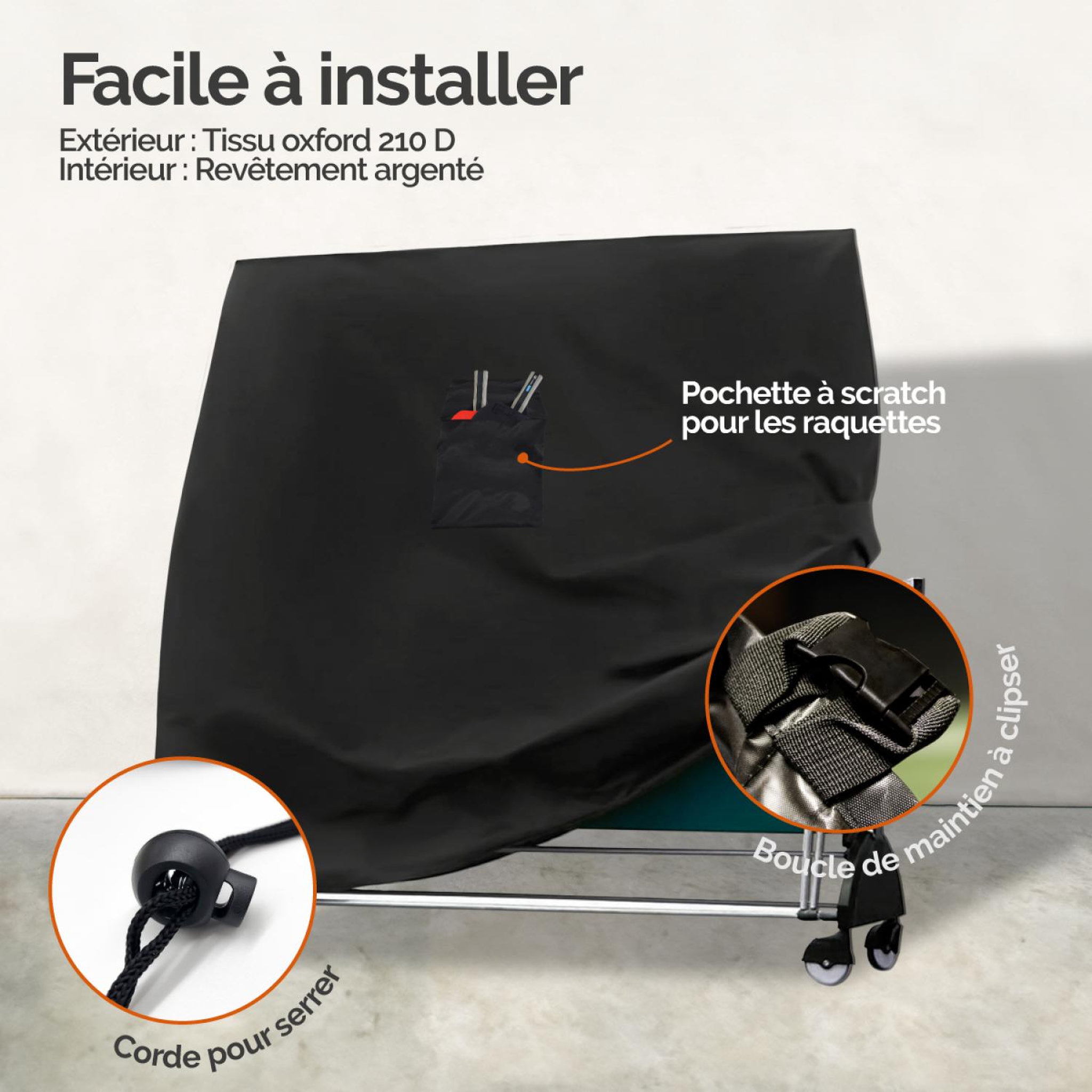 Voir la diapositive 3 : LINXOR Housse de protection pour table de ping-pong, tissu Oxford 210D - Noir
