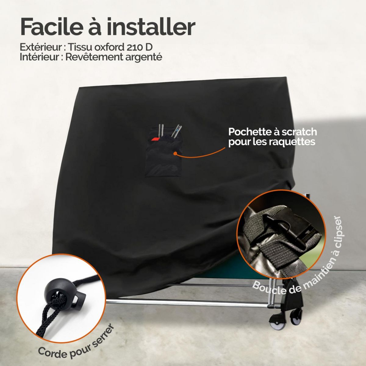 LINXOR Housse de protection pour table de ping-pong, tissu Oxford 210D - Noir
