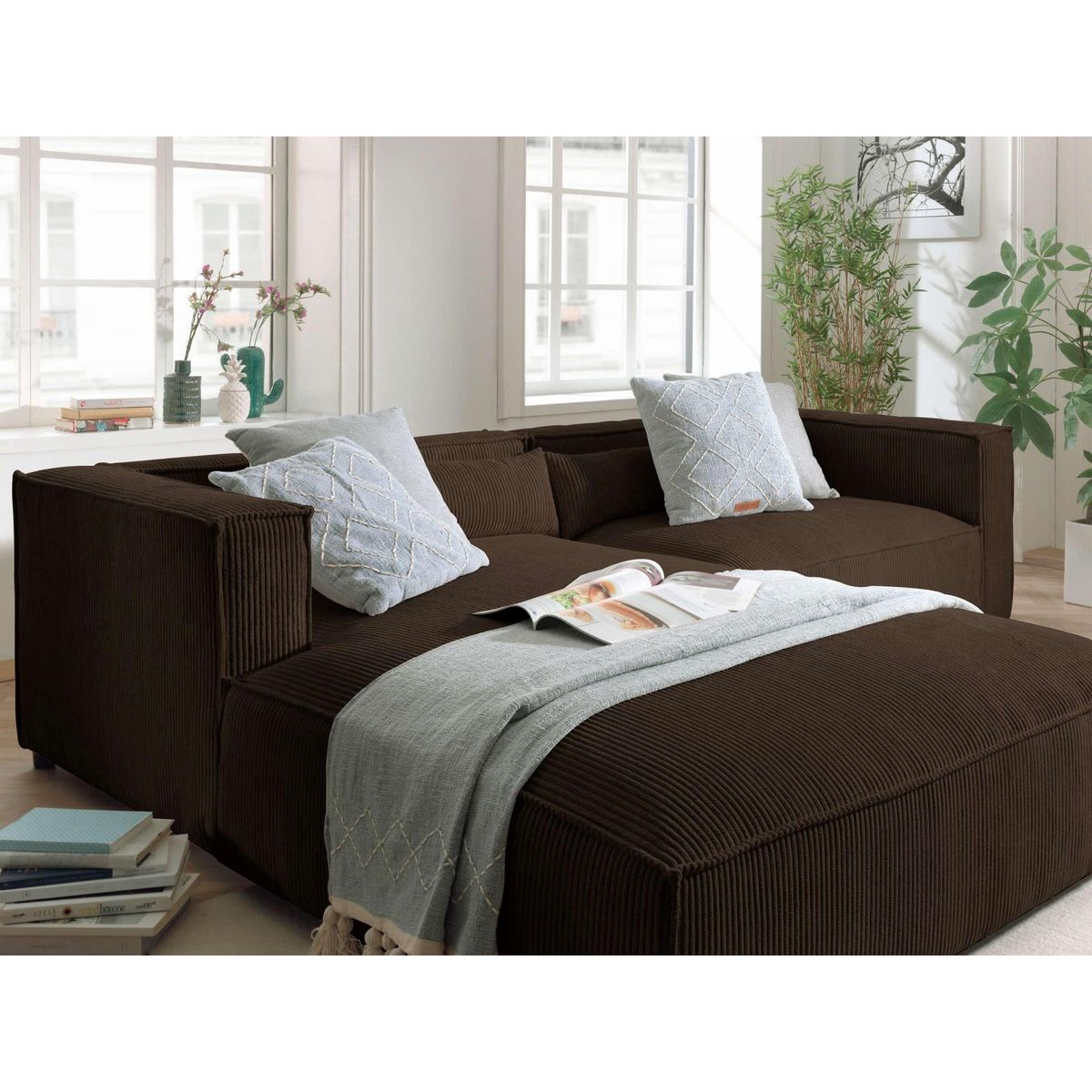 LISA DESIGN Ela - canapé d'angle gauche 4 places - en velours côtelé - style contemporain