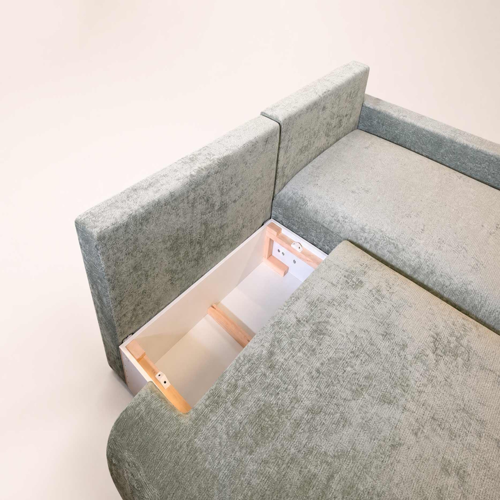 Voir la diapositive 5 : BEST MOBILIER Pivoine - canapé d'angle ouvert droit 4 places convertible avec coffre en tissu texturé