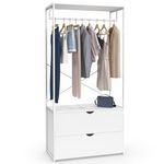 ID MARKET Dressing penderie 2 tiroirs L. 80 cm BROOKLYN bois blanc et métal blanc