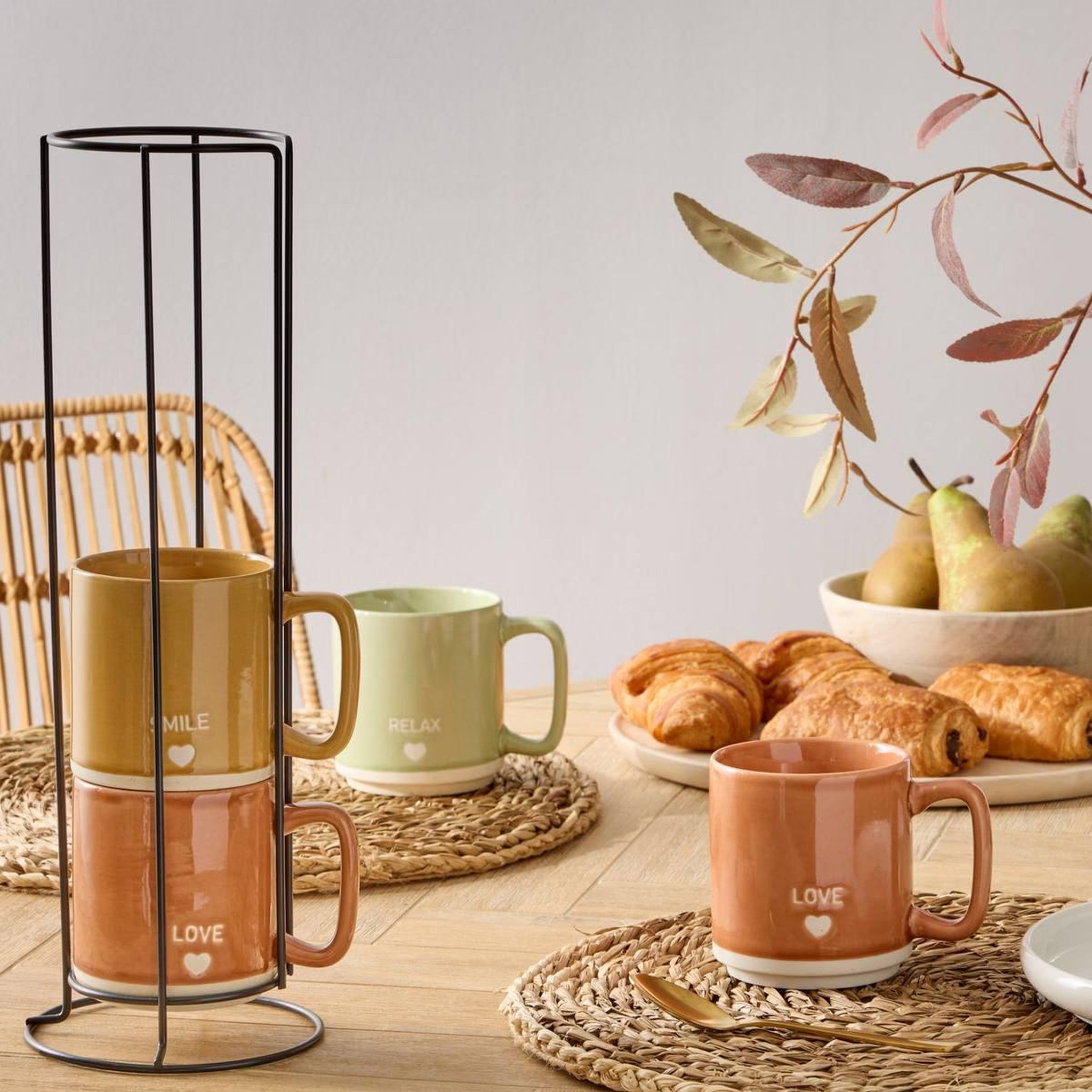 Voir la diapositive 5 : SECRET DE GOURMET Lot de 4 mugs sur rack  relax  34cl multicolore