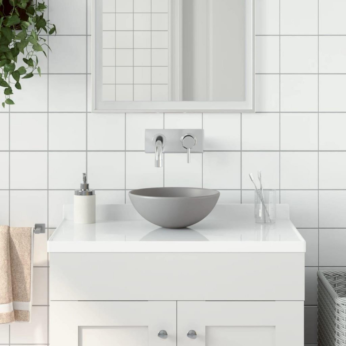 VIDAXL Lavabo de salle de bain Ceramique Gris clair Rond