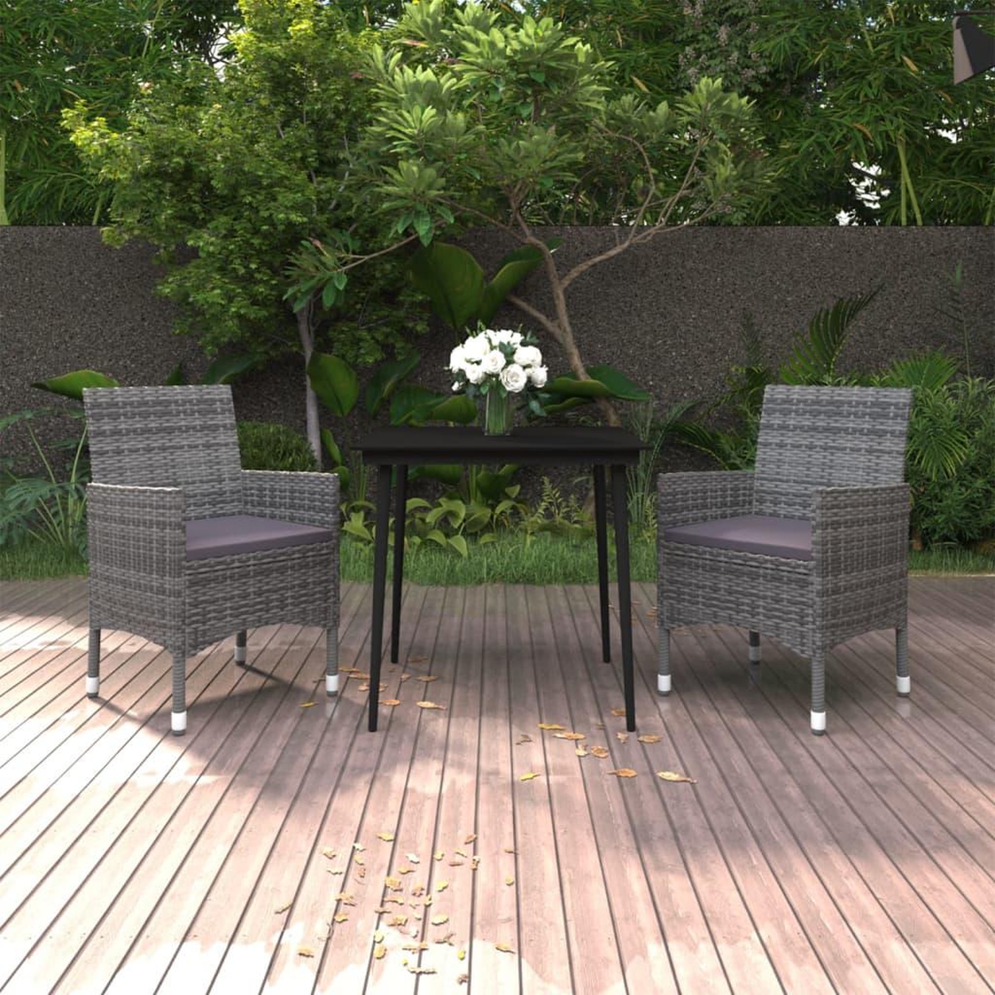 VIDAXL Ensemble a manger de jardin coussins 3 pcs Resine tressee Verre