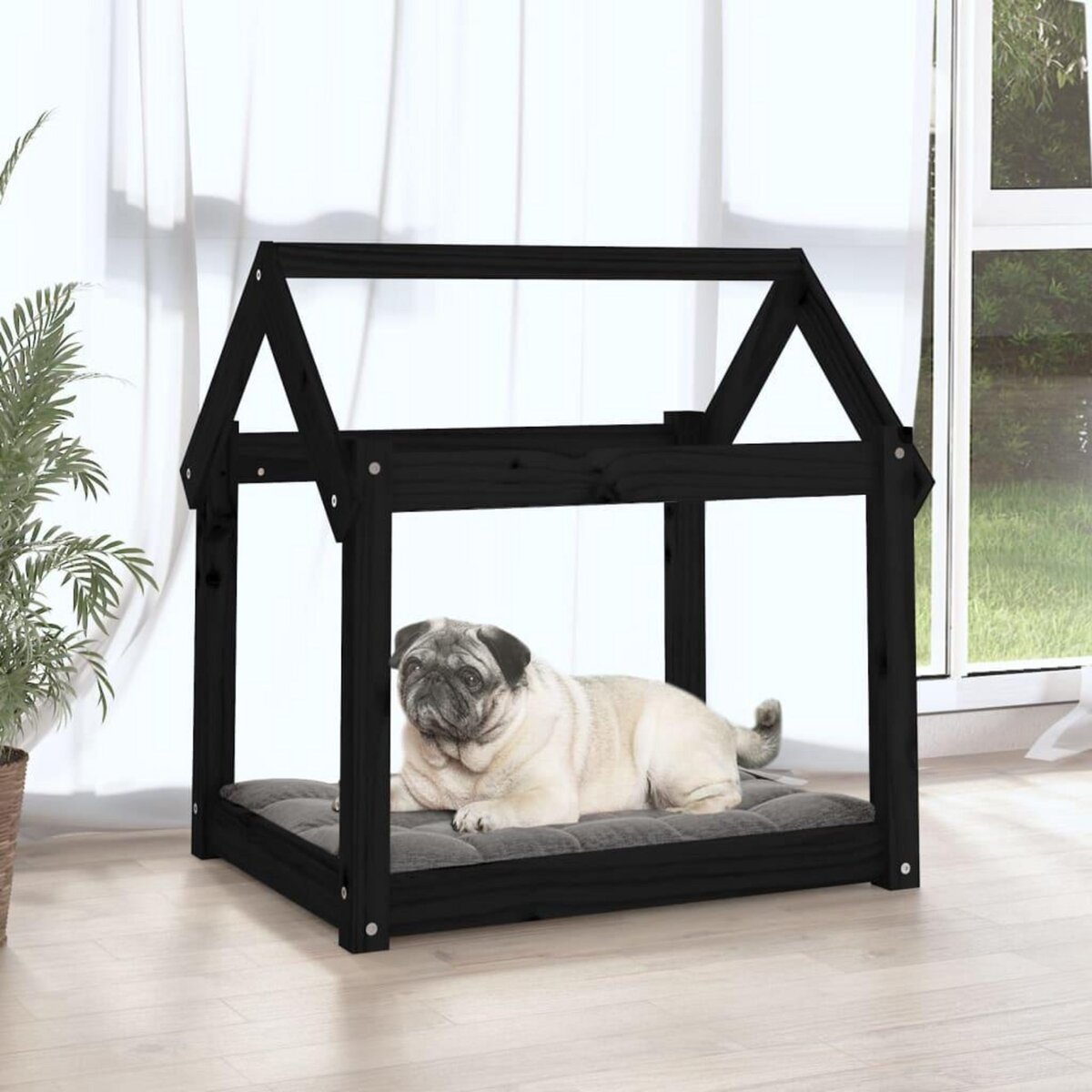 VIDAXL Lit pour chien Noir 71x55x70 cm Bois de pin solide
