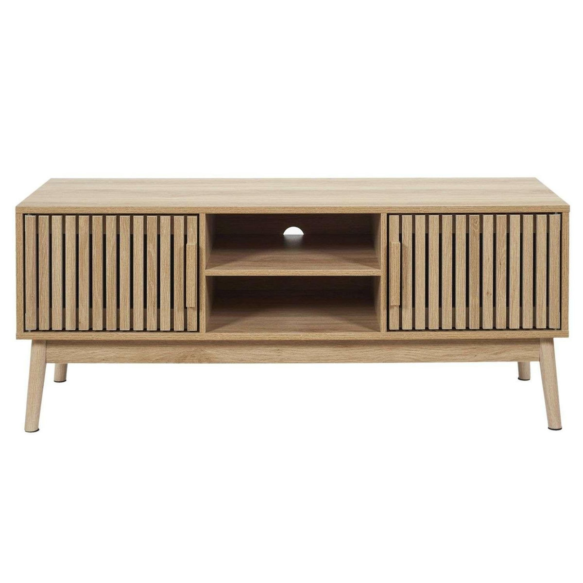 The Home Deco Factory Meuble TV 2 portes et 2 niches de rangement Saulk en bois - Marron